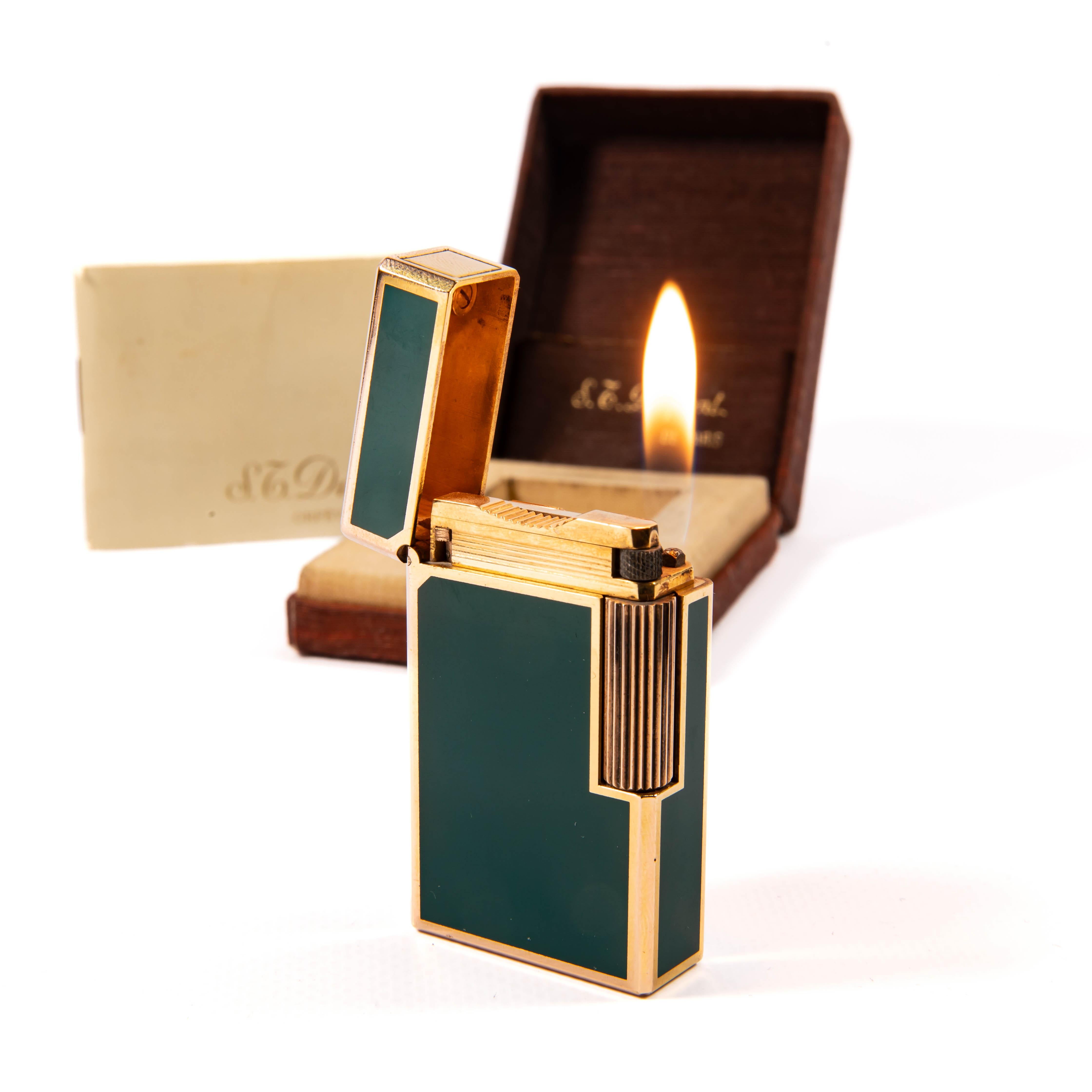 Vintage S.T. DUPONT Ligne 1 BR Regular Lighter Green Lacquered in Box 1980s For Sale 3