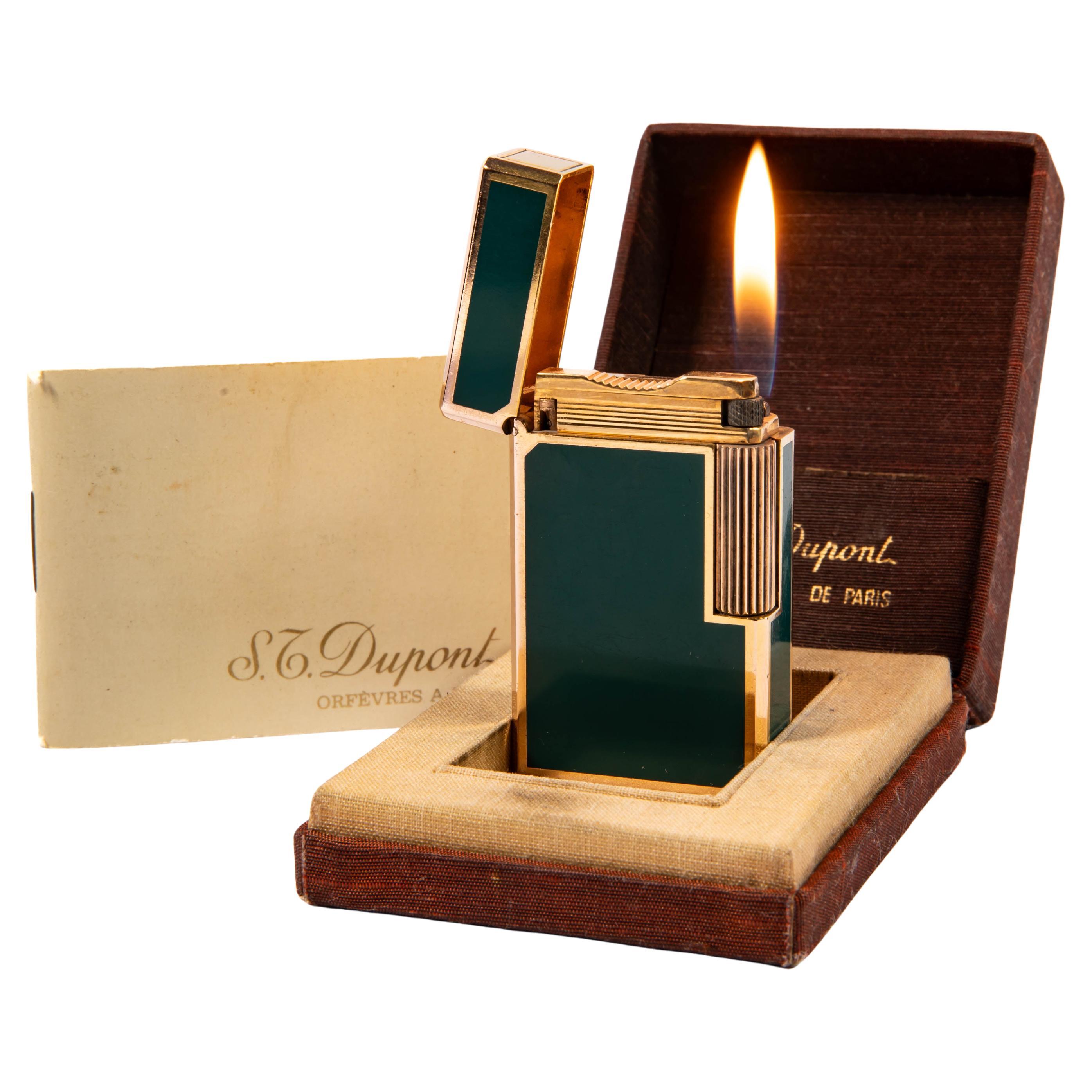 Vintage S.T. DUPONT Ligne 1 BR Regular Lighter Green Lacquered in Box 1980s For Sale
