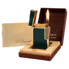 Vintage S.T. DUPONT Ligne 1 BR Regular Lighter Green Lacquered in Box 1980s