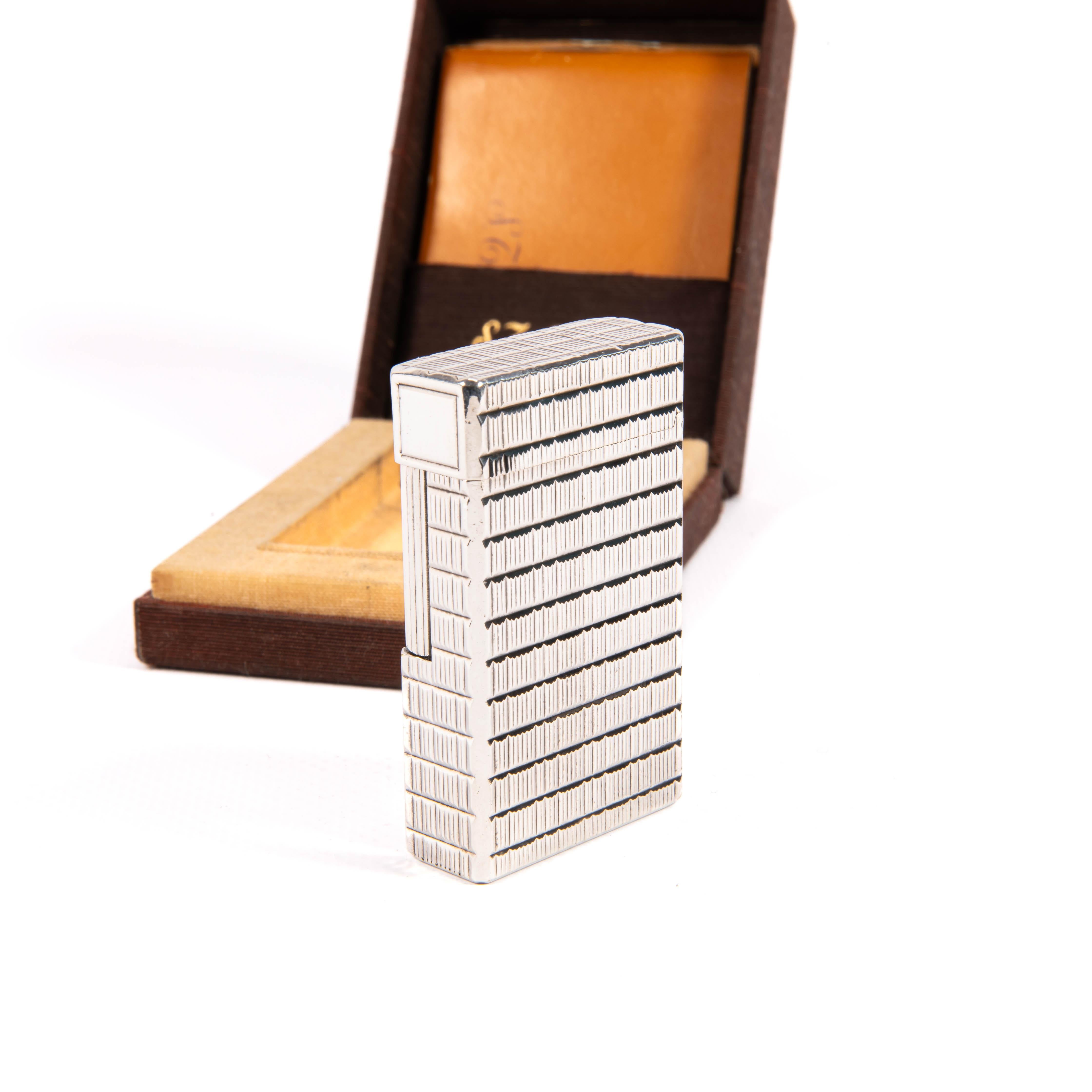 Women's or Men's Vintage S.T. DUPONT Ligne 1 BR Regular Lighter Silver Plated in Box 1980s