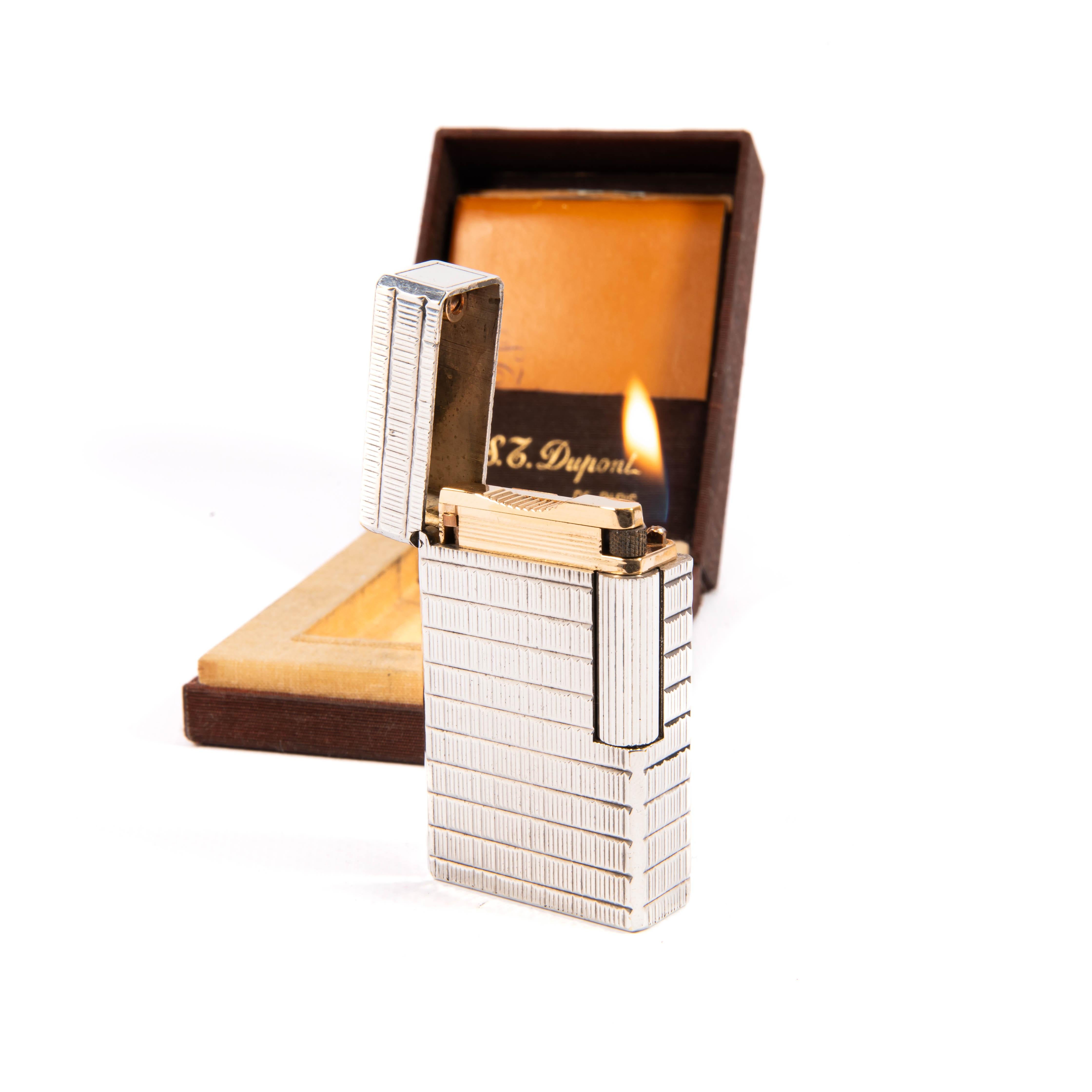 Vintage S.T. DUPONT Ligne 1 BR Regular Lighter Silver Plated in Box 1980s 3