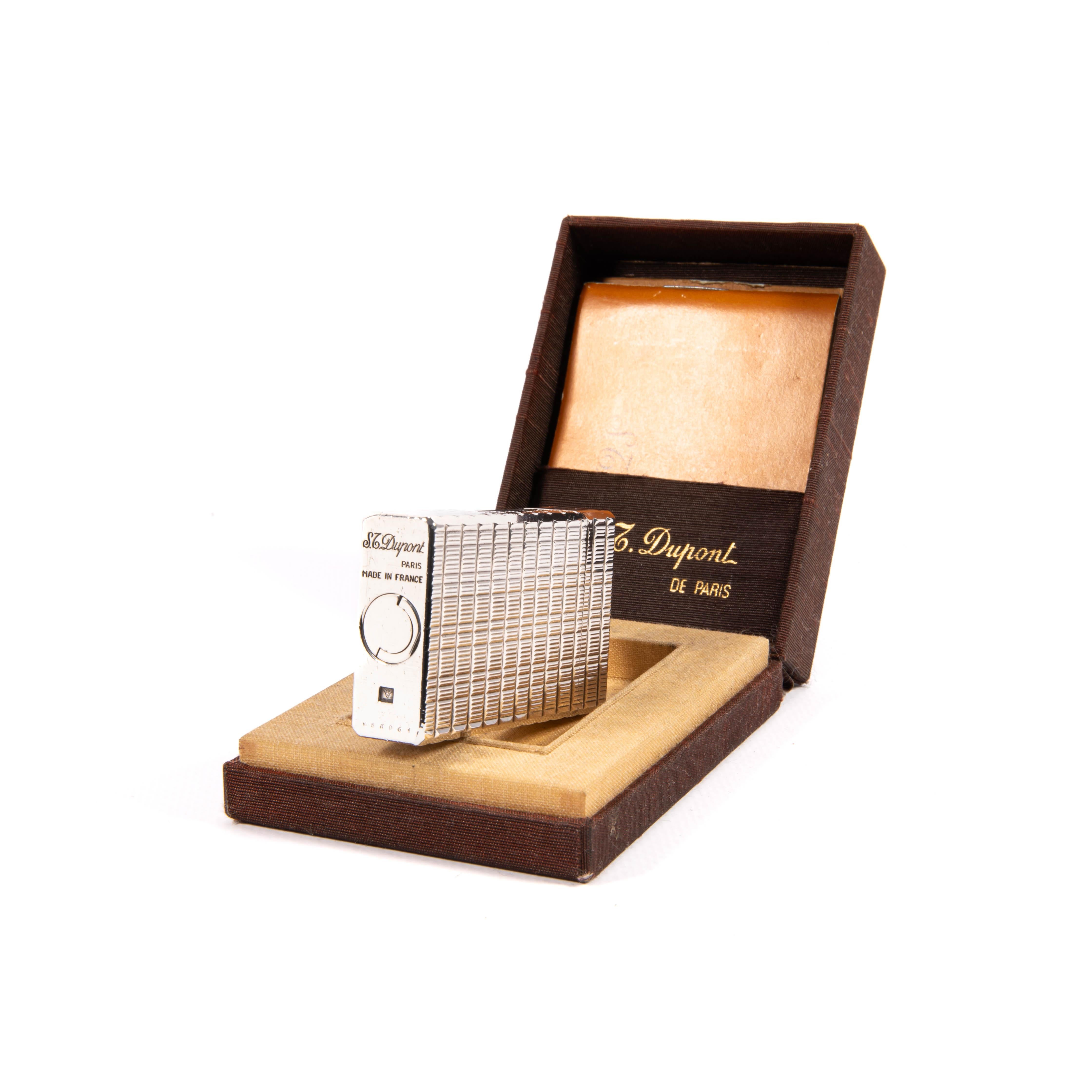 Vintage S.T. DUPONT Ligne 1 BR Regular Lighter Silver Plated in Box 1980s 5