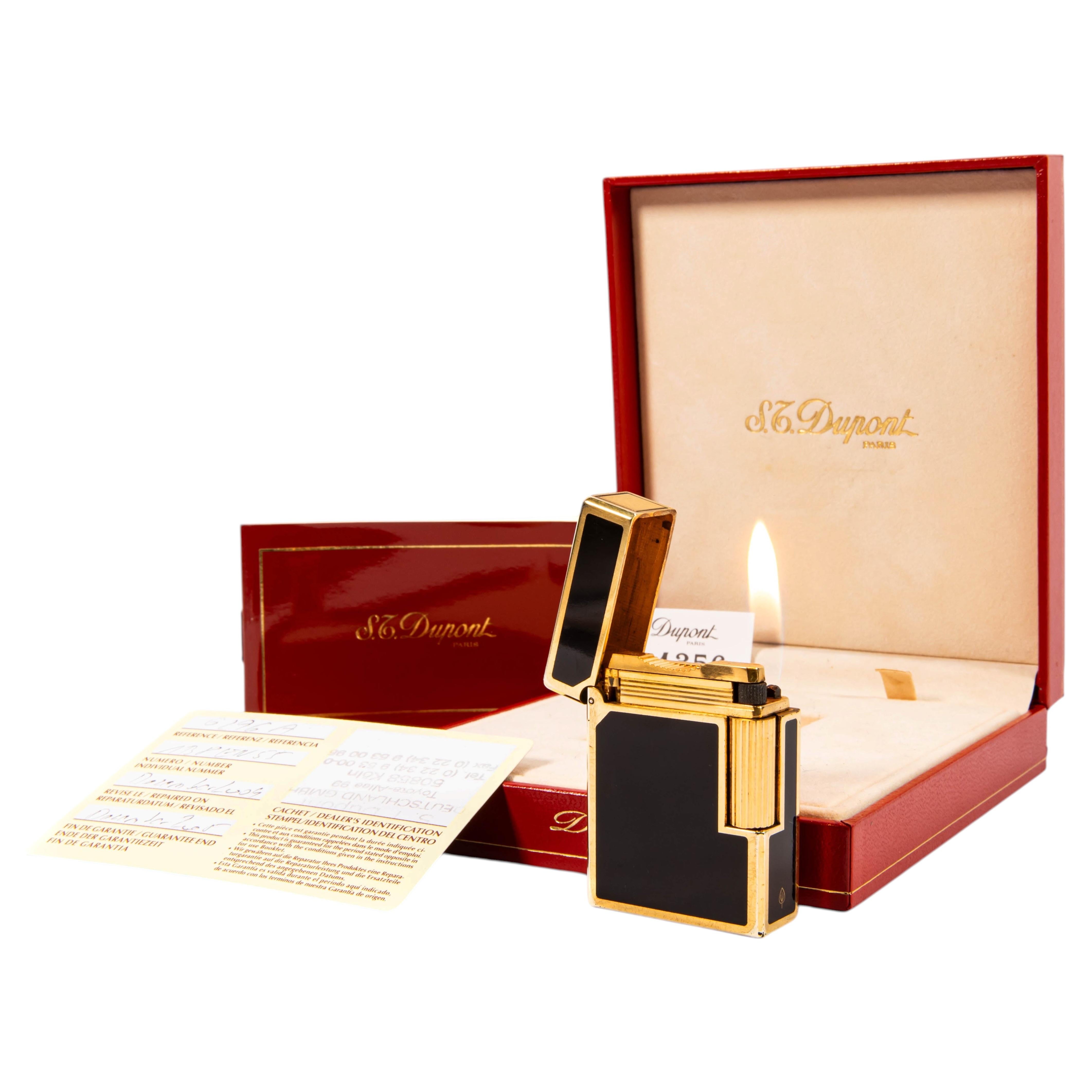 Vintage S.T. Dupont Ligne 1 BR Small Lighter Black Lacquered in Box 1990s