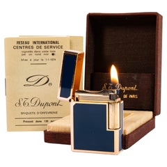 Vintage S.T. Dupont Ligne 1 BR Small Lighter Blue Lacquered in Box 1976