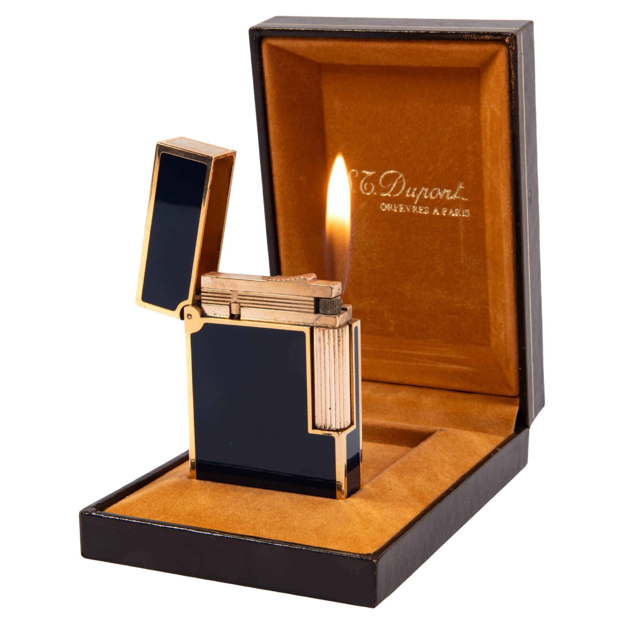 Vintage S.T. DUPONT Ligne 2 Small Lighter Blue Lacquered in Box 1990s