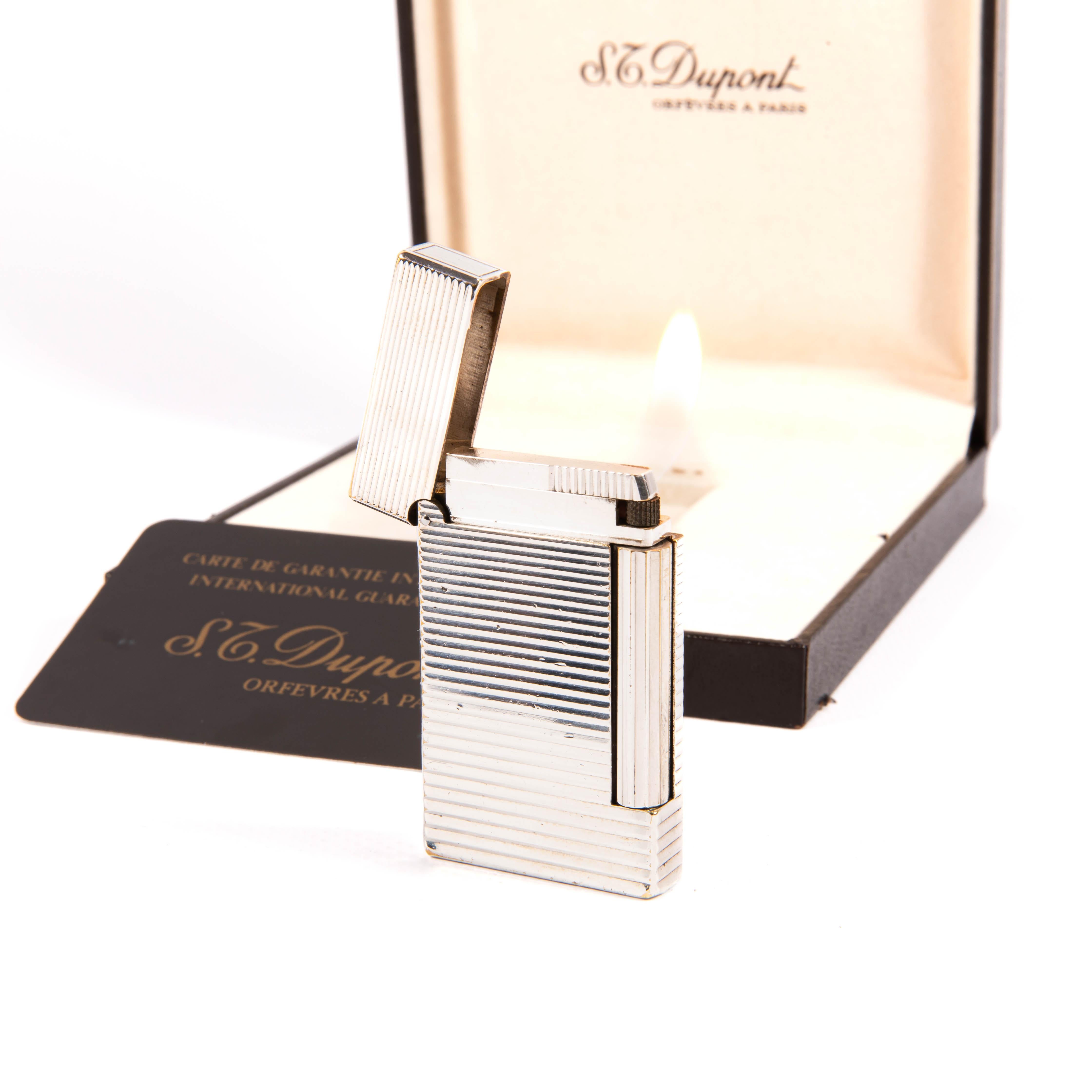 Vintage S&T. DUPONT Linea D Accendino placcato argento in scatola 1986 in vendita 3