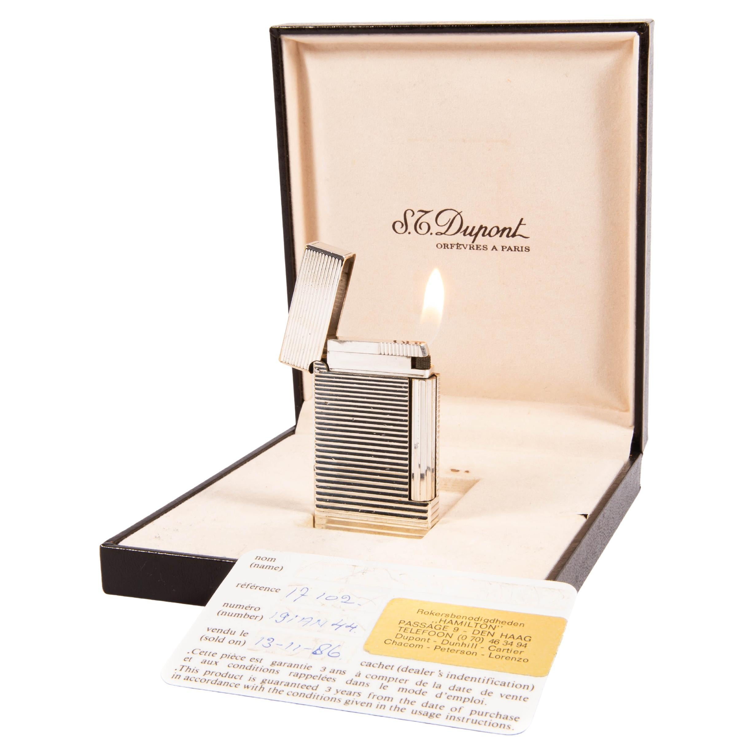 Vintage S&T. DUPONT Linea D Accendino placcato argento in scatola 1986 in vendita