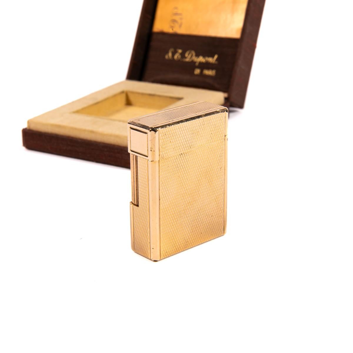 Women's or Men's Vintage S.T. DUPONT Small Ligne 1 BR Lighter Gold Plated 1980s in Box For Sale