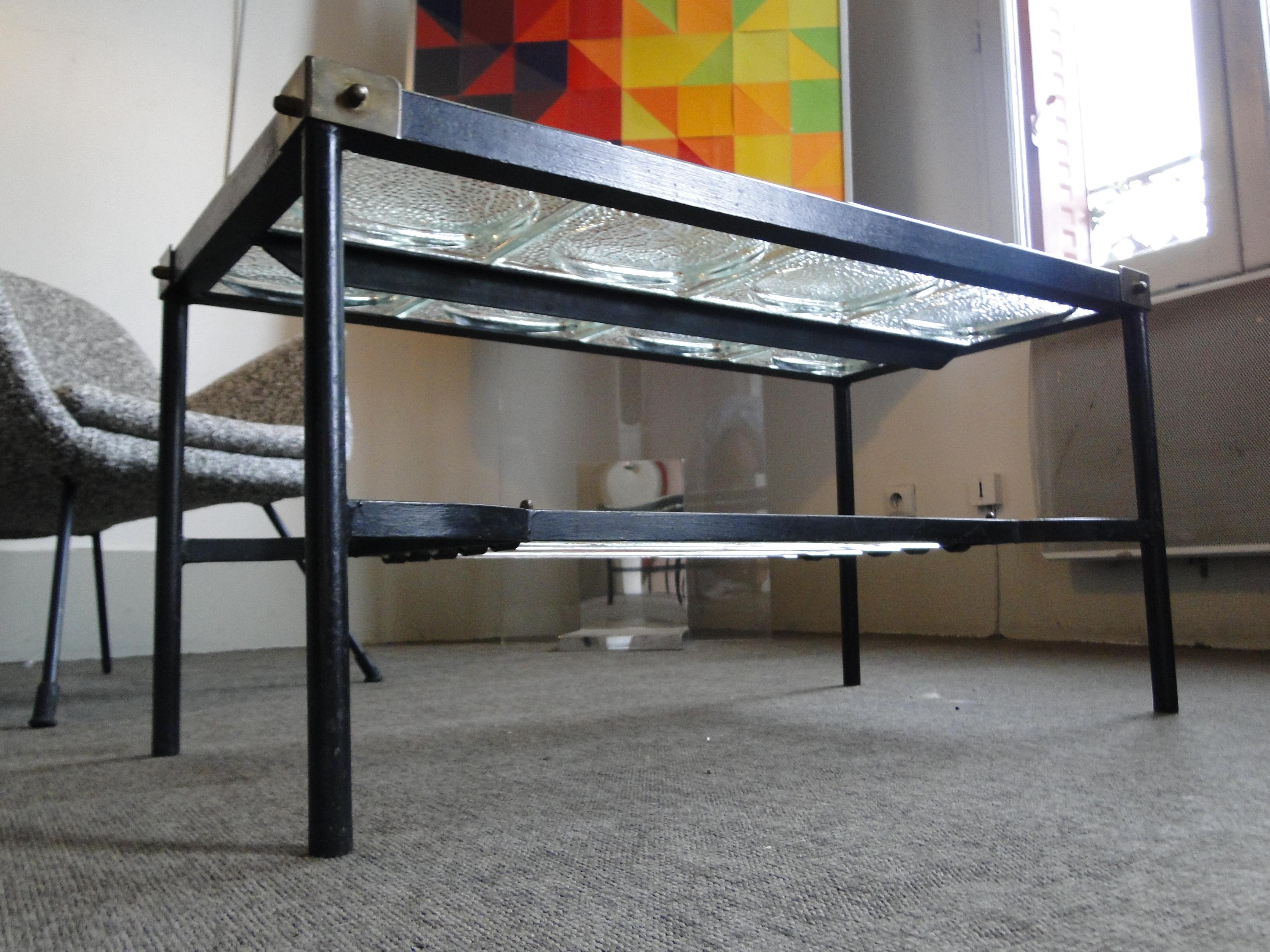 European Vintage St Gobain Glass Coffee Table, Jacques Adnet  France, circa 1950