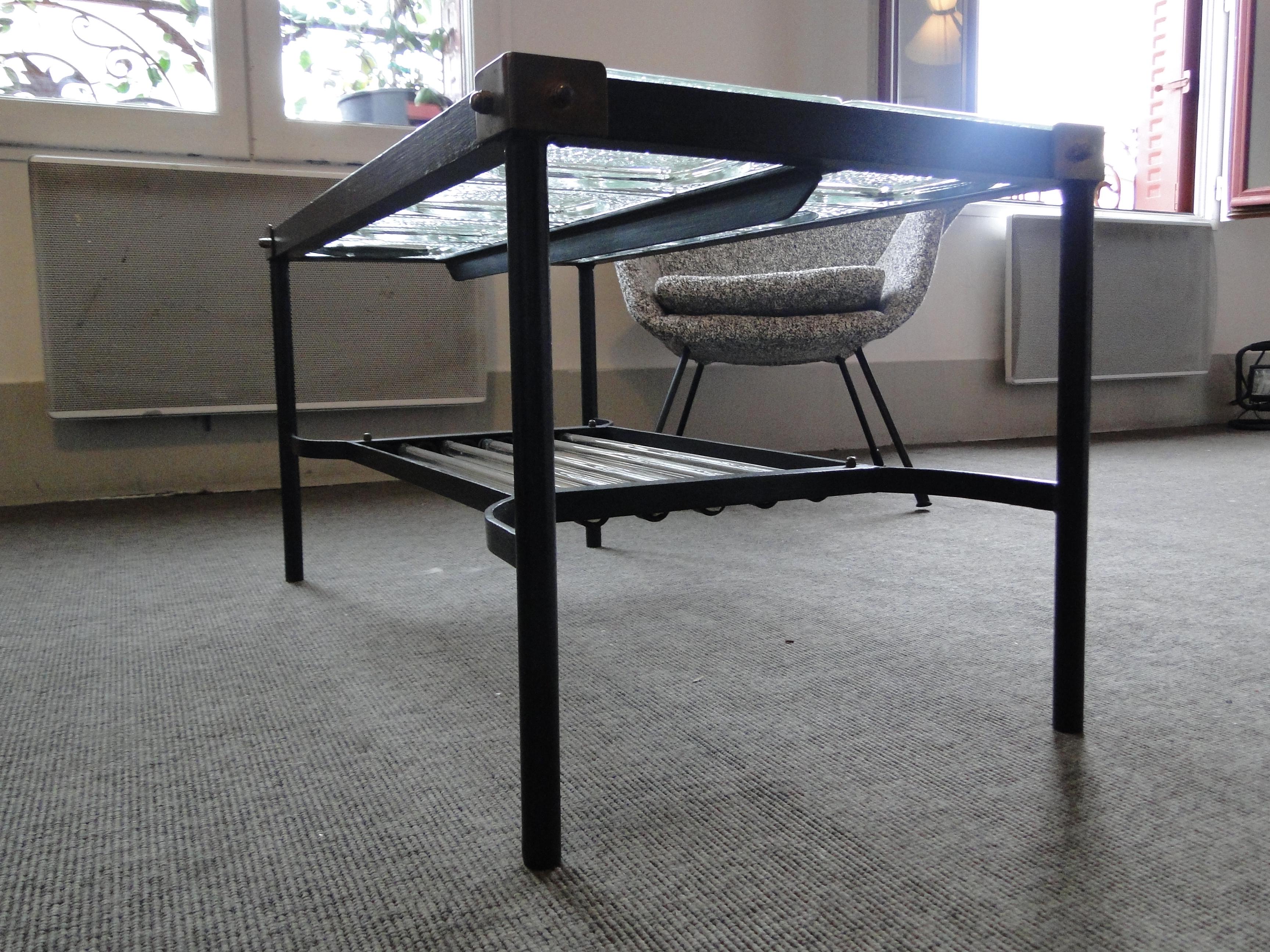 Vintage St Gobain Glass Coffee Table, Jacques Adnet  France, circa 1950 In Good Condition In Lège Cap Ferret, FR