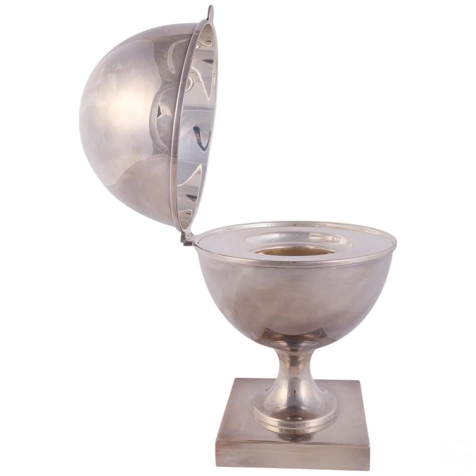 Mid-Century Modern Vintage St. James Silver Plate Caviar Server of Ovoid Form on Pedestal Base For Sale
