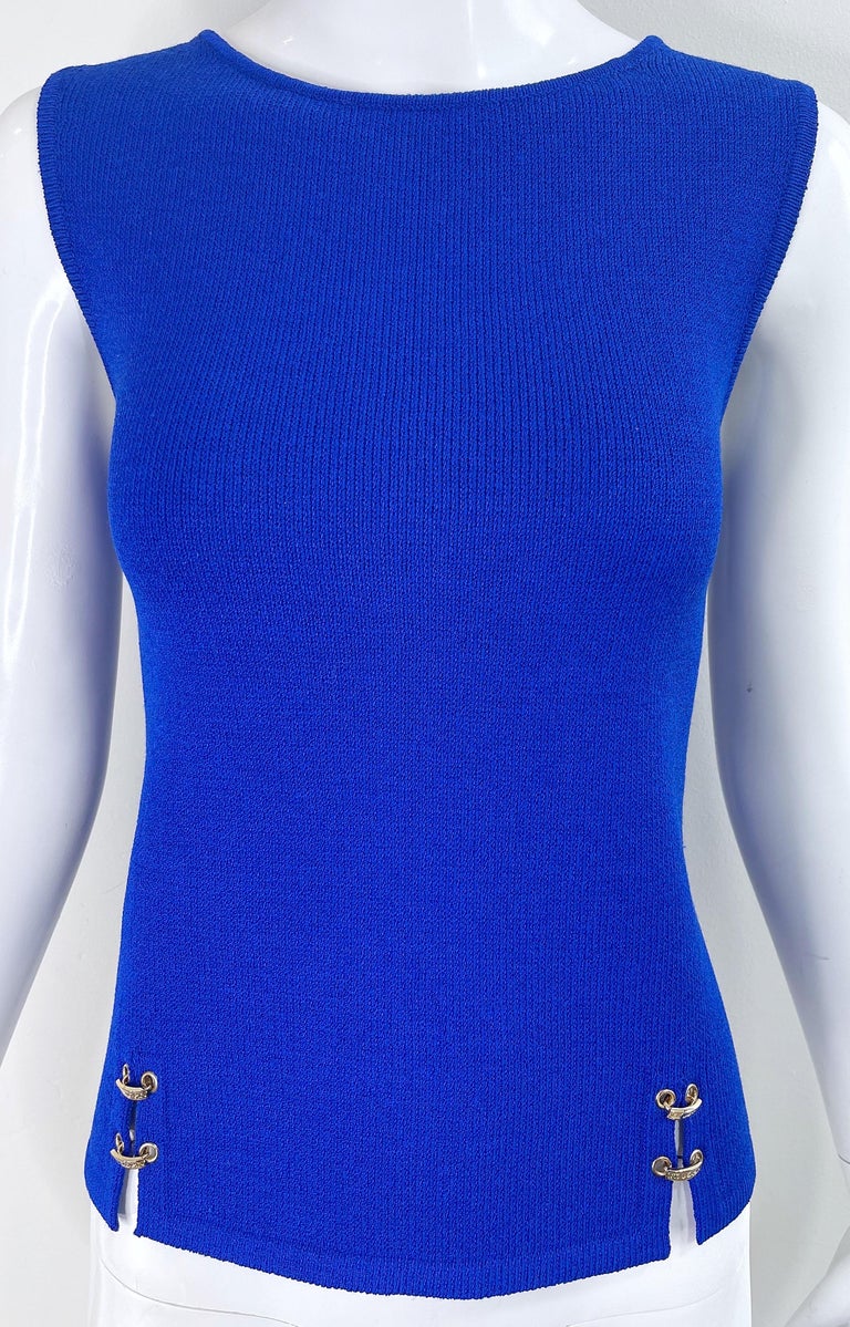 Vintage John Años 90 Azul Real Santana Camiseta de punto sin