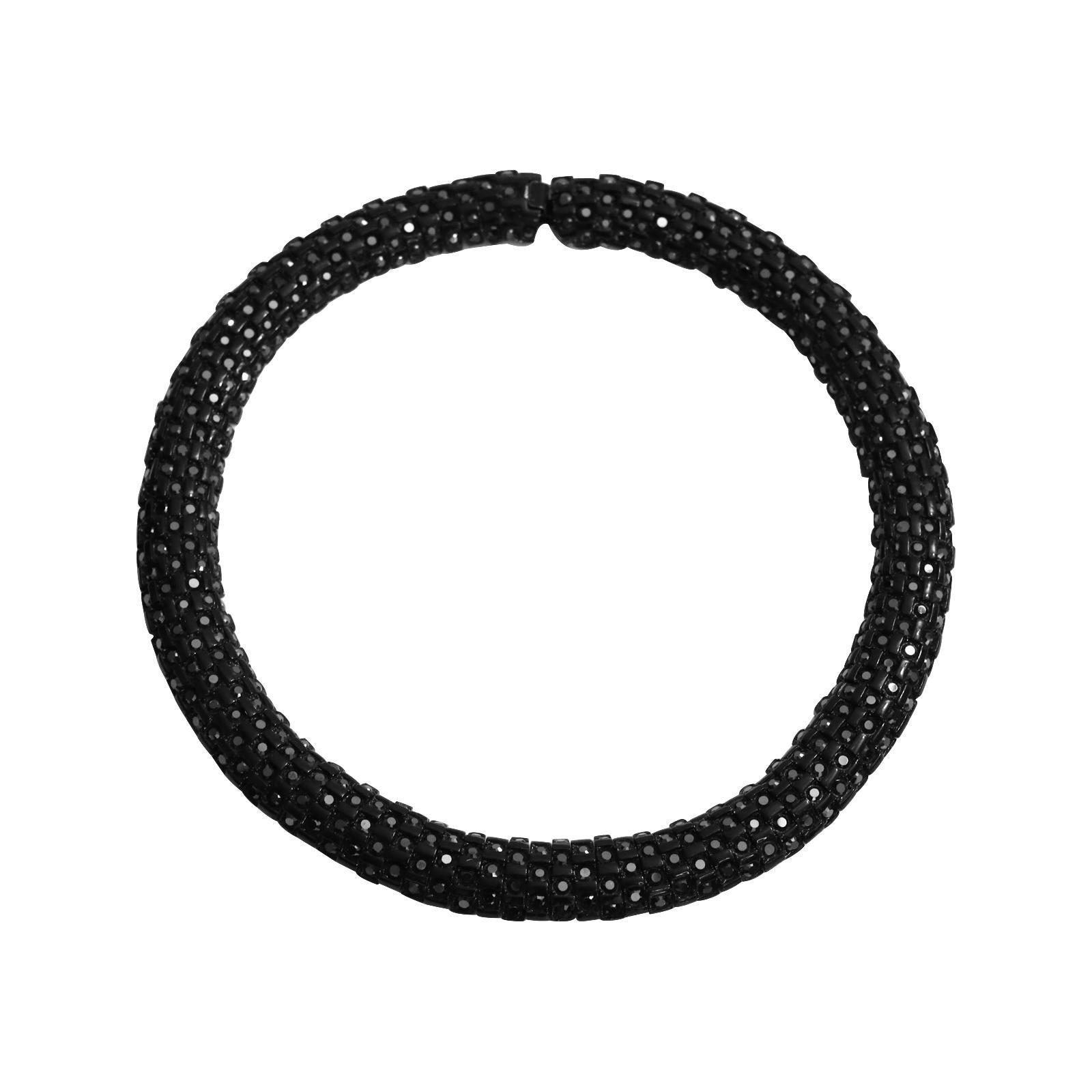 Vintage St John Black Crystal Collar Necklace Circa 1990s. A classic necklace collar with round stones that make up a domed and rounded necklace. Now, I said classic, mixed with a gold or silver necklace, or whatever you fancy, and paired with a