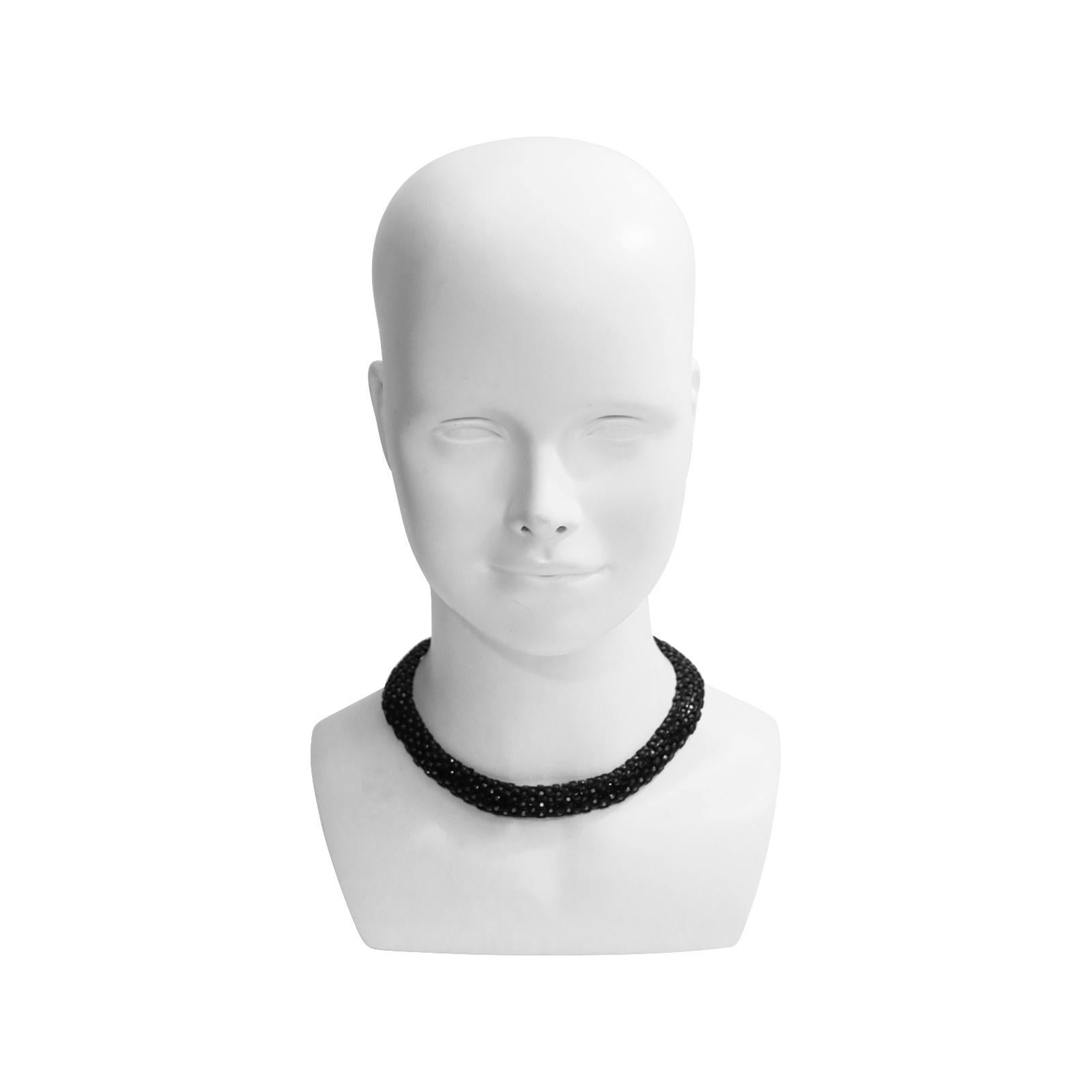 Modern Vintage St John Black Crystal Collar Necklace, circa 1990s For Sale