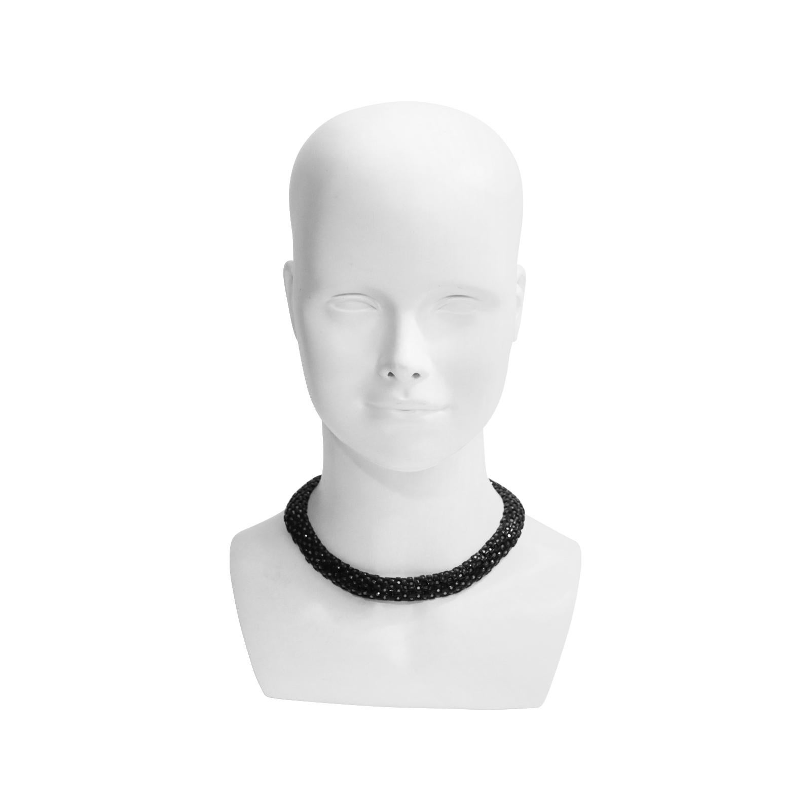 Baguette Cut Vintage St John Black Crystal Collar Necklace, circa 1990s For Sale