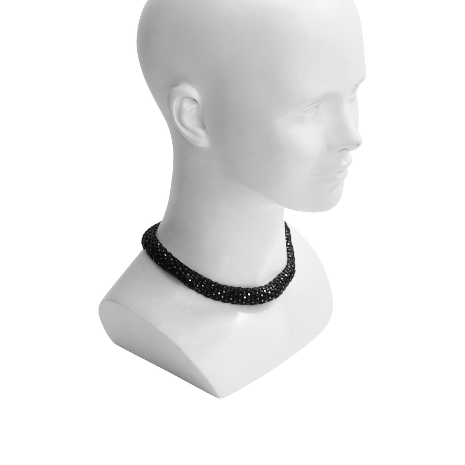 Women's or Men's Vintage St John Black Crystal Collar Necklace, circa 1990s For Sale