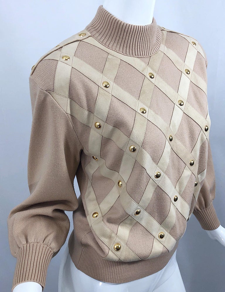 Vintage St John by Marie Gray Knit + Suede Leather Patchwork 1990s