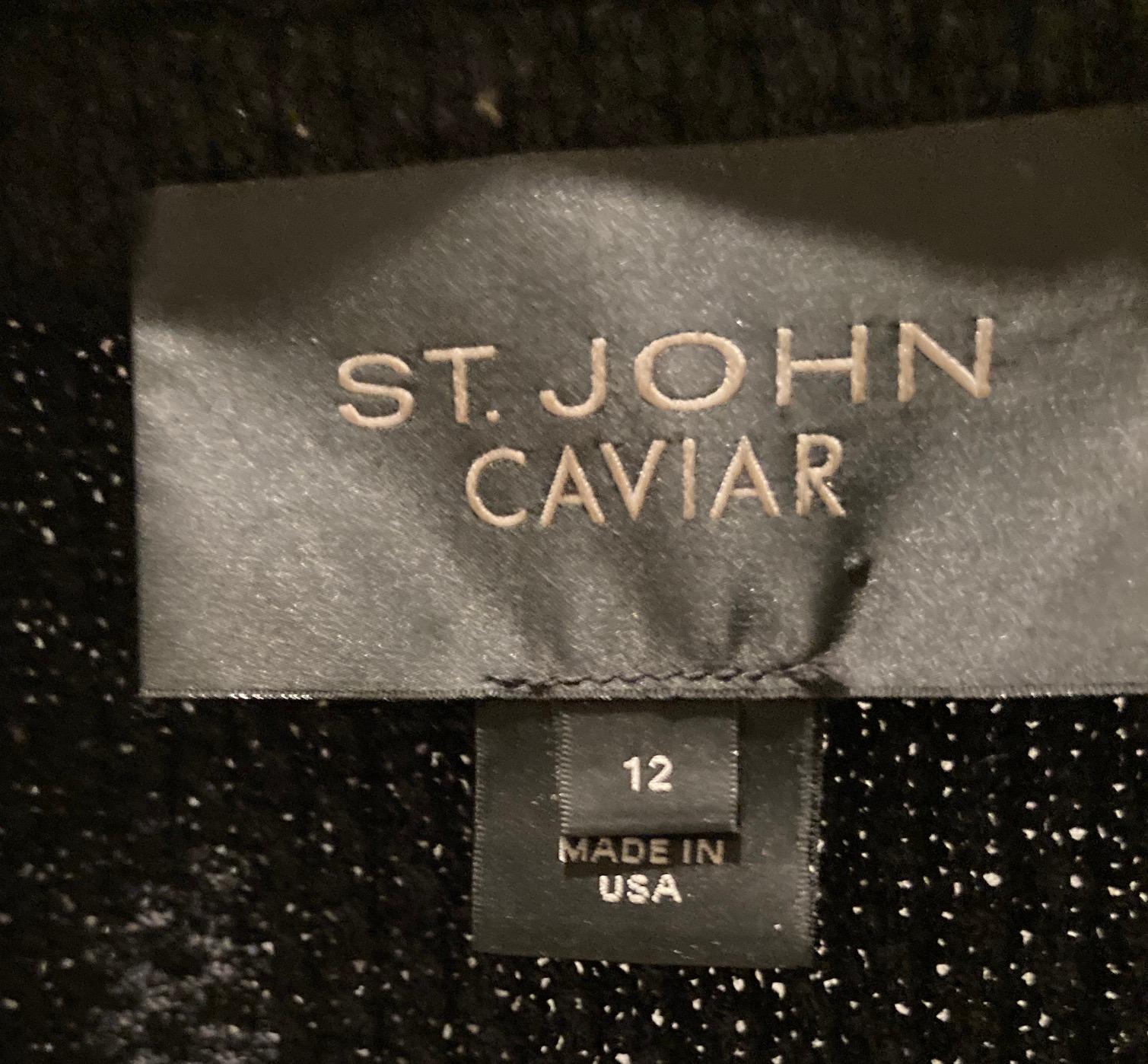 Vintage St John Caviar Black Knit Wool Blazer and Skirt Suit For Sale 6
