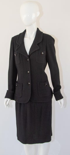 Vintage St John Caviar Black Knit Wool Blazer and Skirt Suit