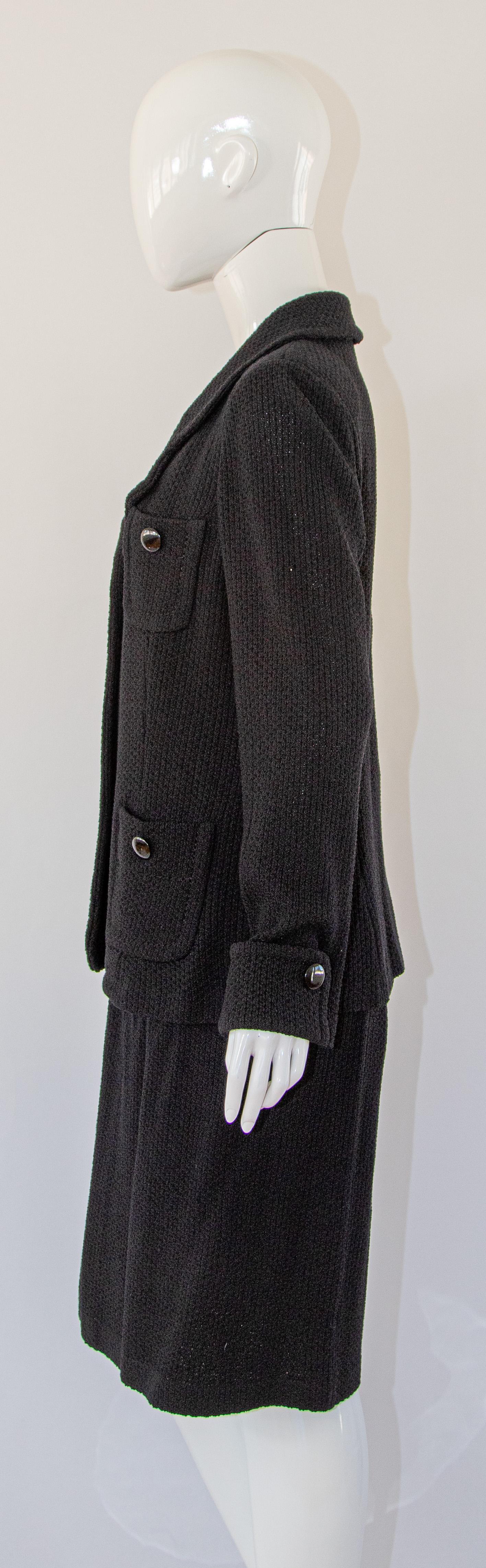 Vintage St John Caviar Black Knit Wool Blazer and Skirt Suit For Sale 2