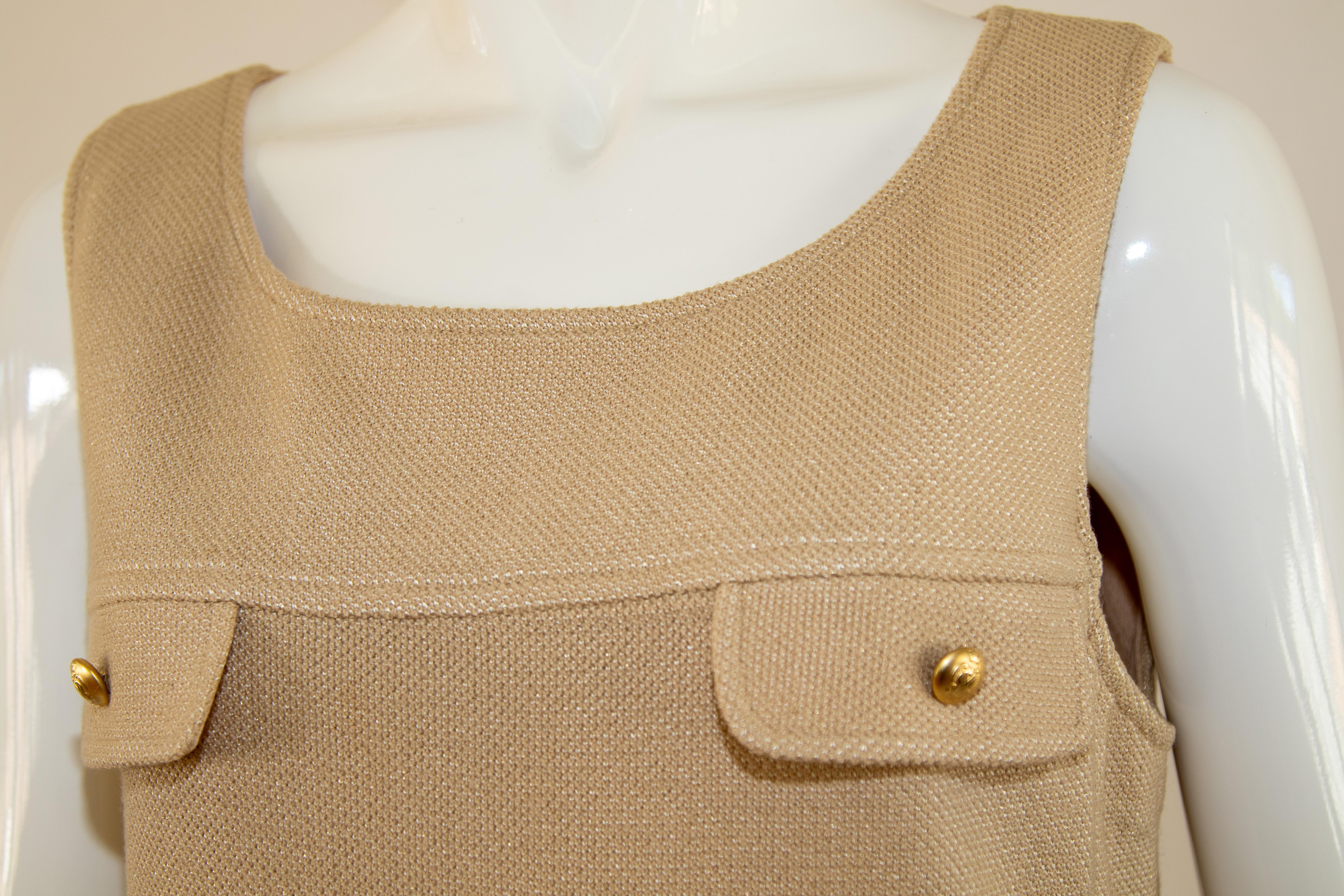 Vintage St John Collection By Marie Gray Beige Knit Wool Mini Dress For Sale 2