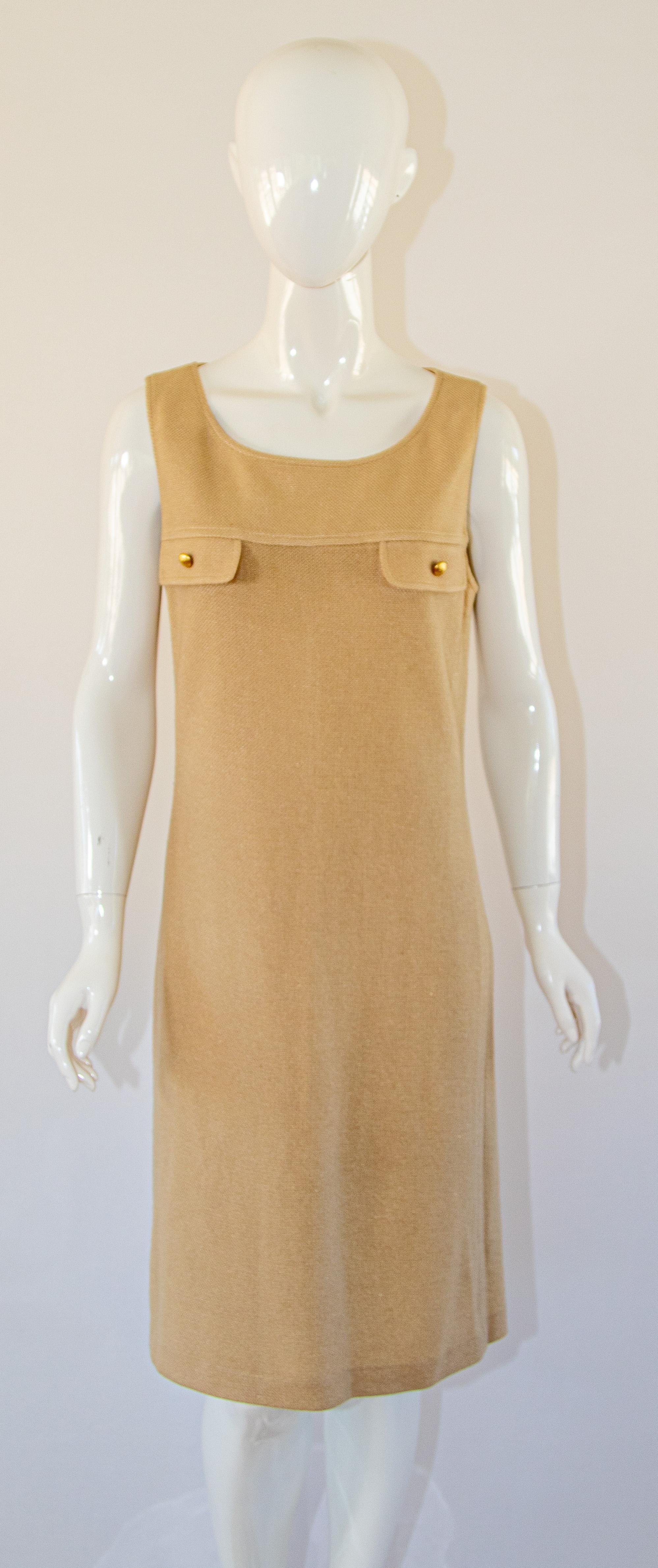 Vintage St John Collection By Marie Gray Beige Knit Wool Mini Dress For Sale 8