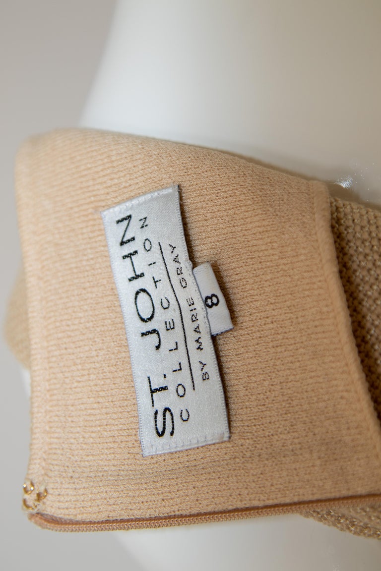 Vintage St John Collection By Marie Gray Beige Knit Wool Mini Dress