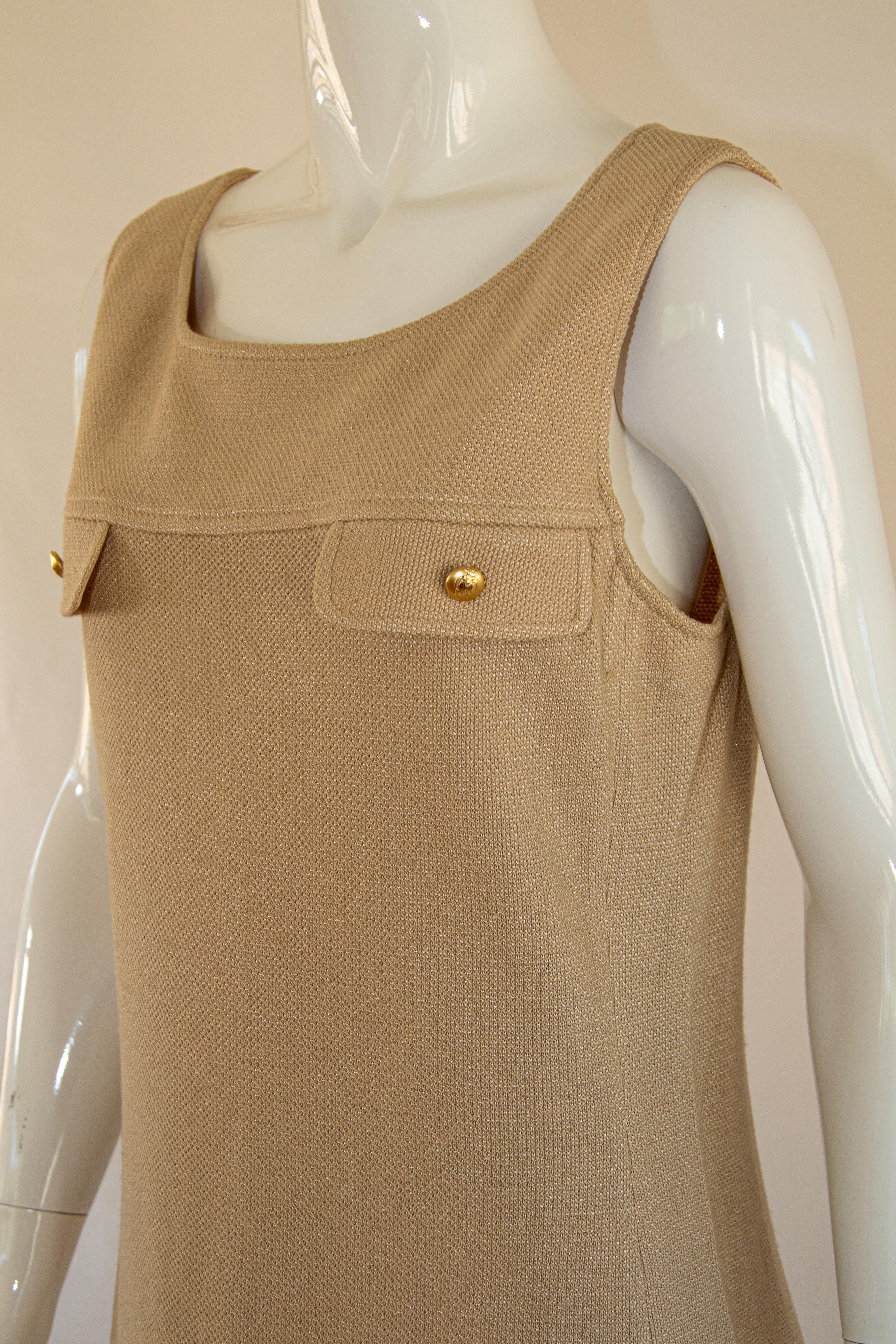 Brown Vintage St John Collection By Marie Gray Beige Knit Wool Mini Dress For Sale