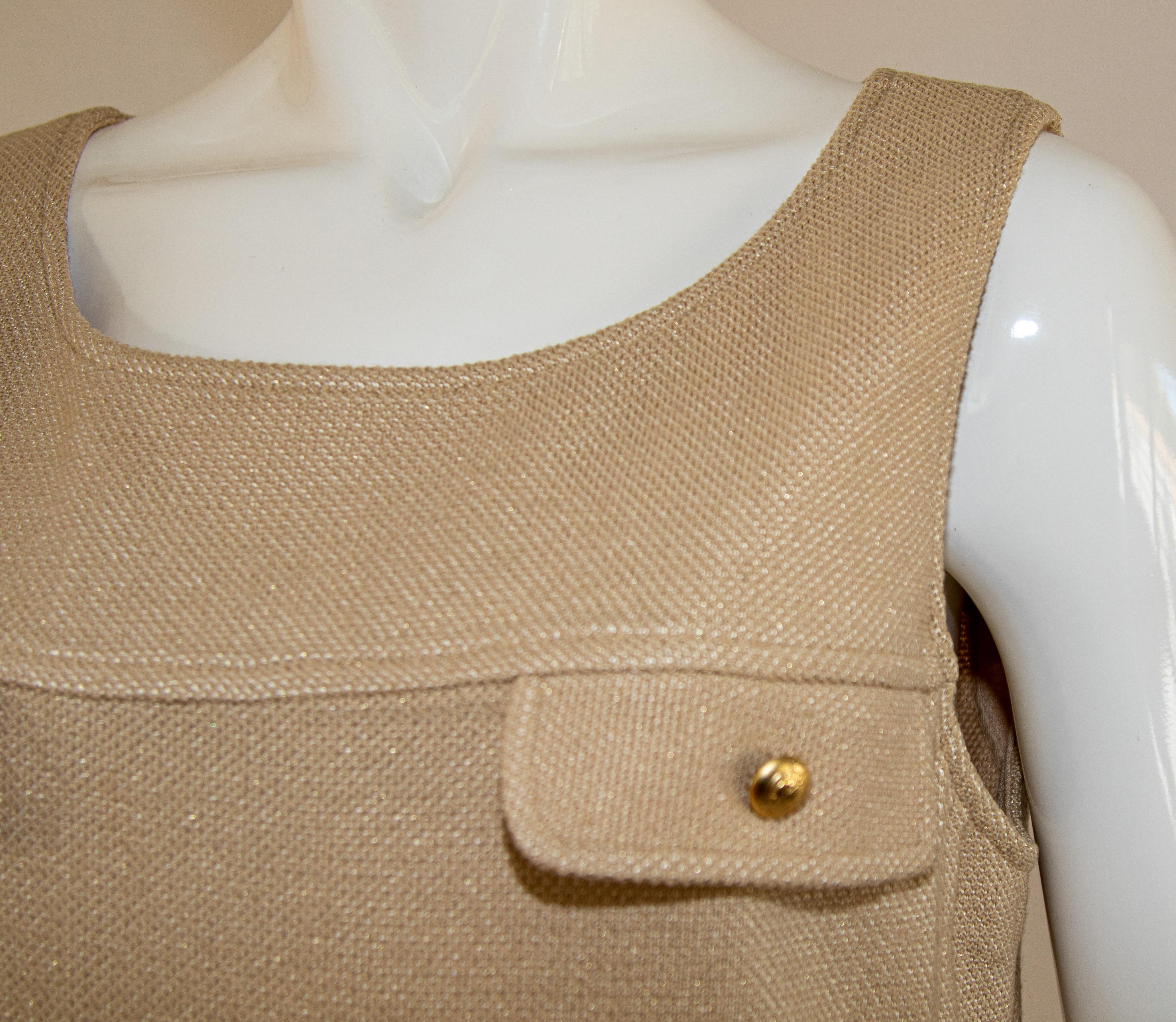 Vintage St John Collection By Marie Gray Beige Knit Wool Mini Dress In Good Condition For Sale In North Hollywood, CA