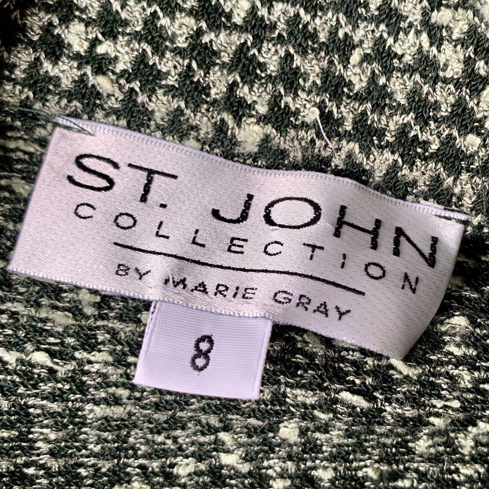 Vintage ST. JOHN COLLECTION Knit TWEED Jacket VEGAN LEATHER Green 8 For Sale 7