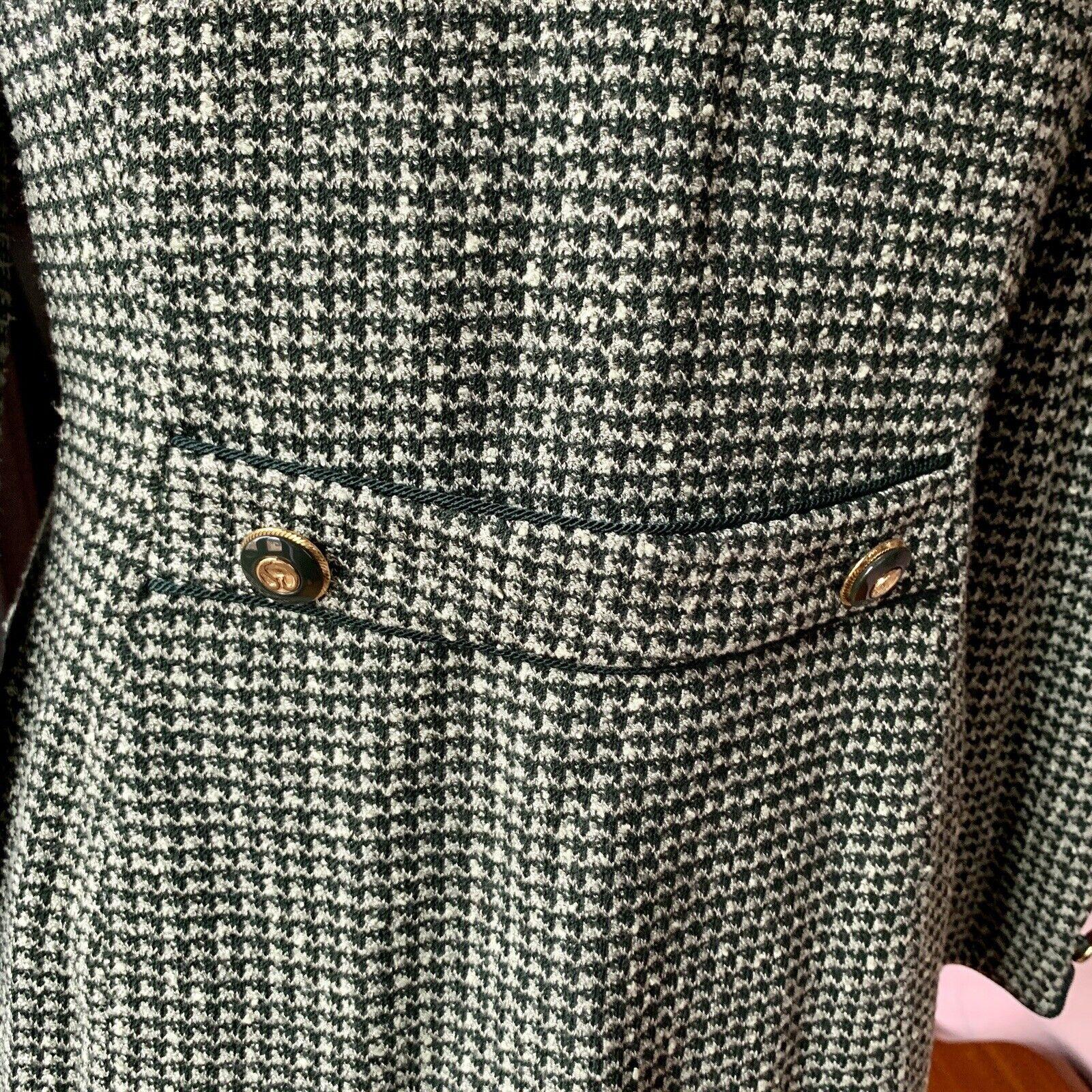 Vintage ST. JOHN COLLECTION Knit TWEED Jacket VEGAN LEATHER Green 8 3