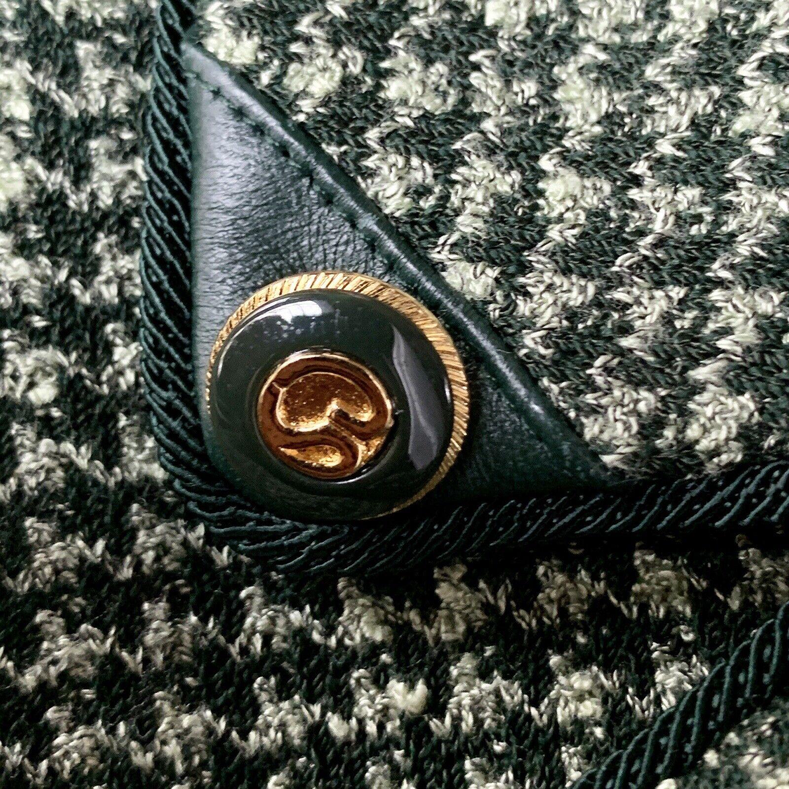 Vintage ST. JOHN COLLECTION Knit TWEED Jacket VEGAN LEATHER Green 8 6