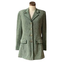 Jahrgang ST. JOHN COLLECTION Strickjacke TWEED Jacke VEGAN LEDER Grün 8