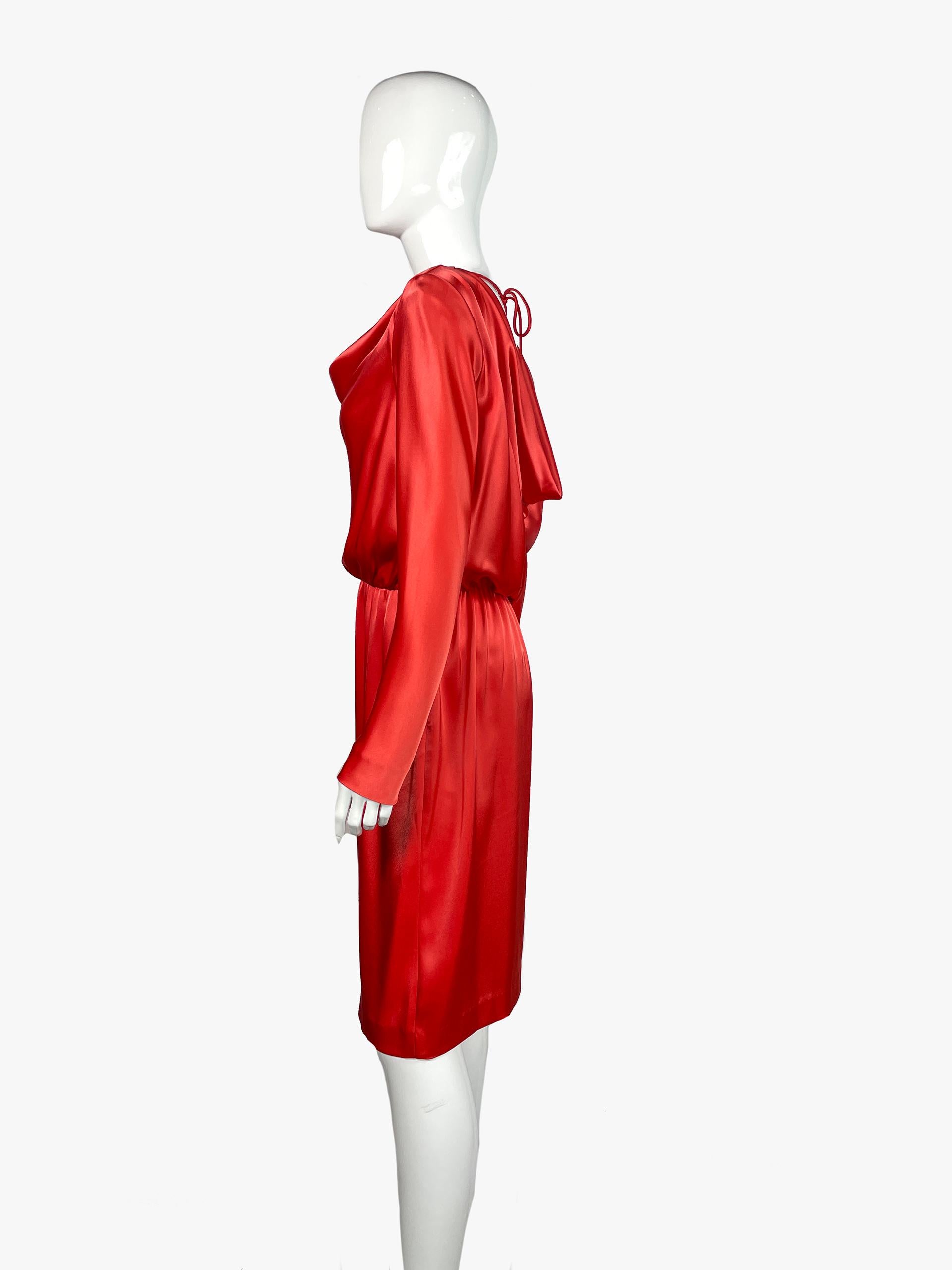 Red Vintage St. John Couture Cowl Neck Dress, 1990s For Sale