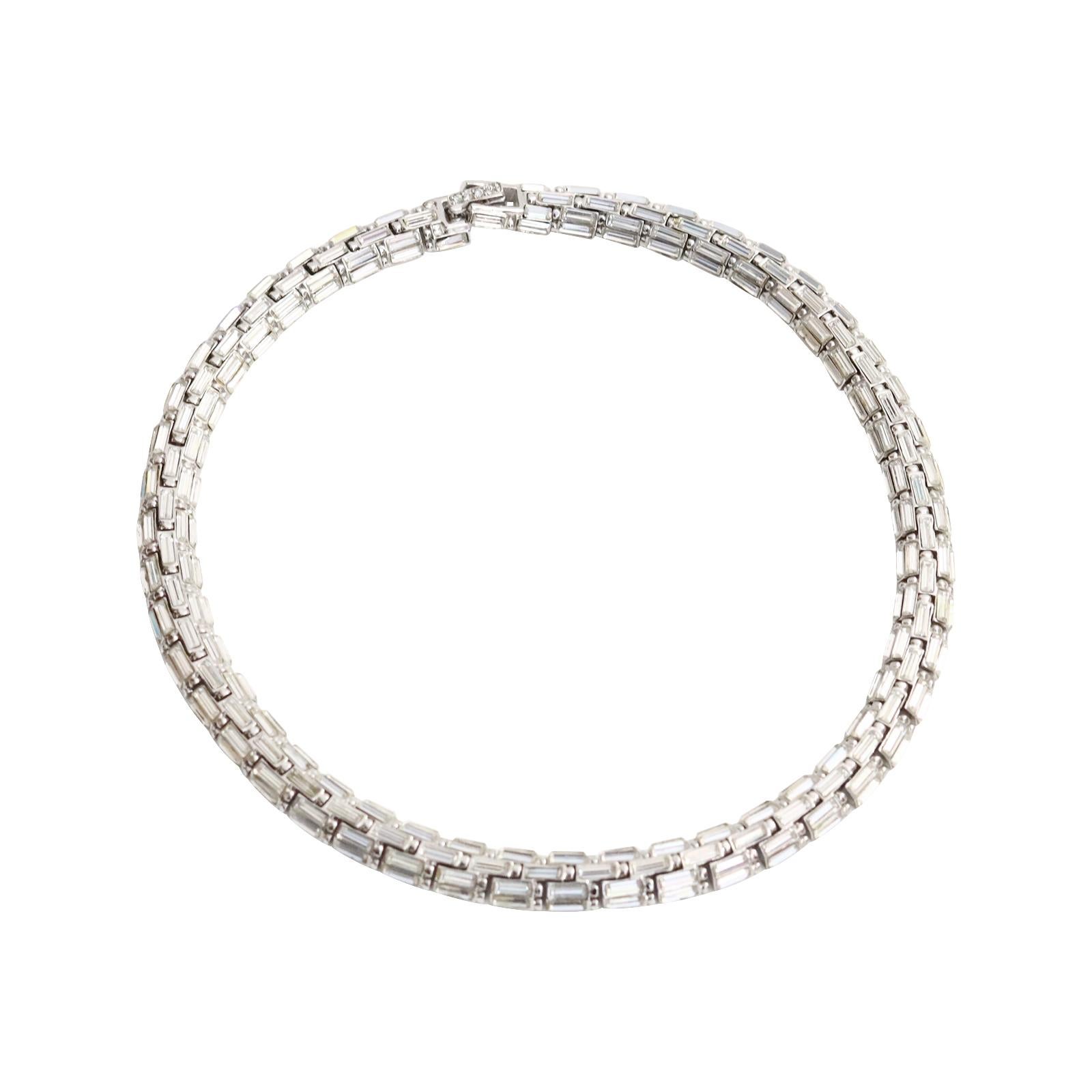 Vintage St John Crystal Collar Necklace Circa 1990s. A classic necklace collar with baguettes that make up a domed and rounded necklace. Now, I said classic but this can also be worn very edgy with a white t shirt and mixed with a gold necklace or