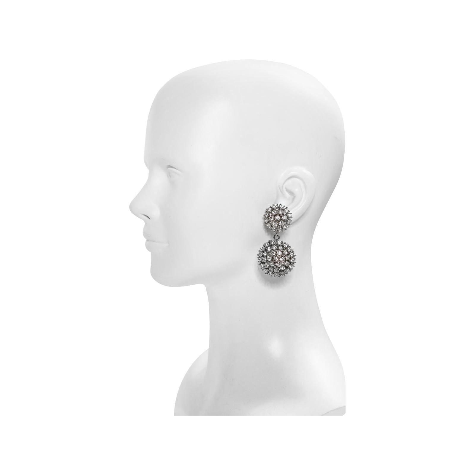 Vintage St John Diamante Silver Tone Dangling Earrings, circa 1980s For Sale 2