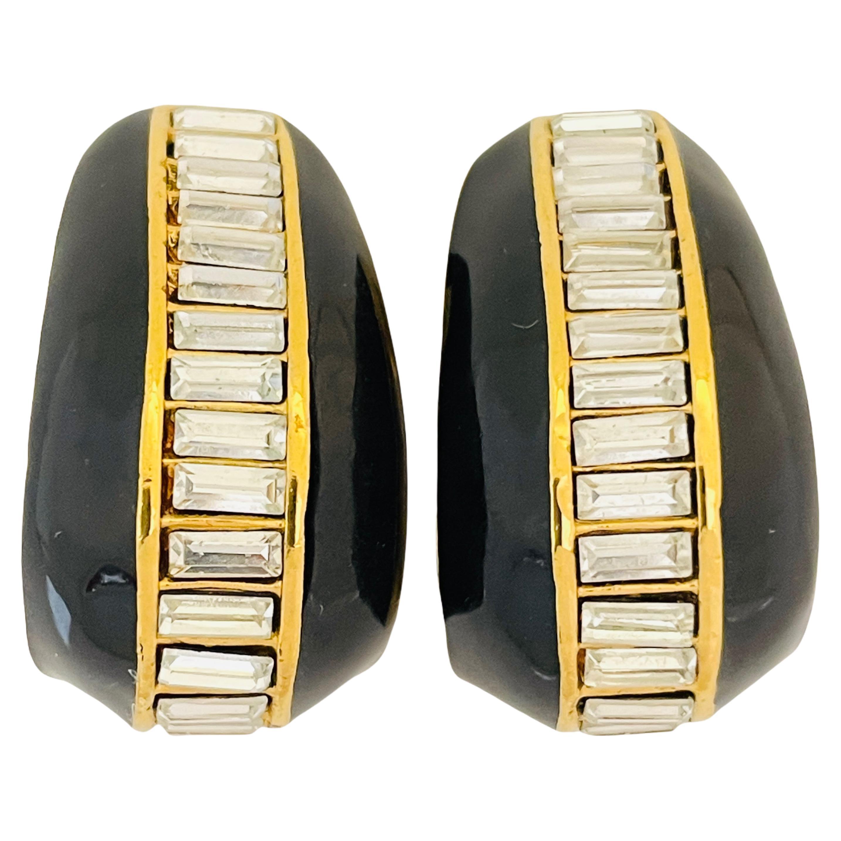 Vintage ST JOHN gold crystal enamel designer runway clip on