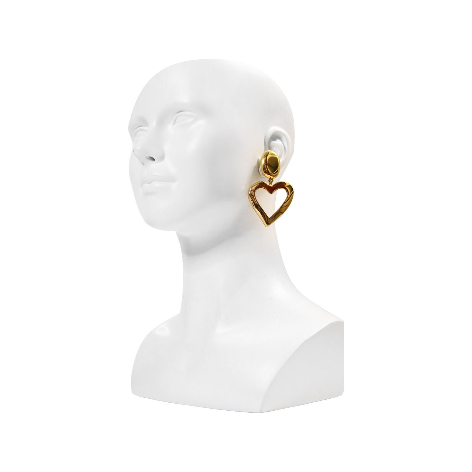 Vintage St John Gold Dangling Heart  Earrings Circa 1990s For Sale 2