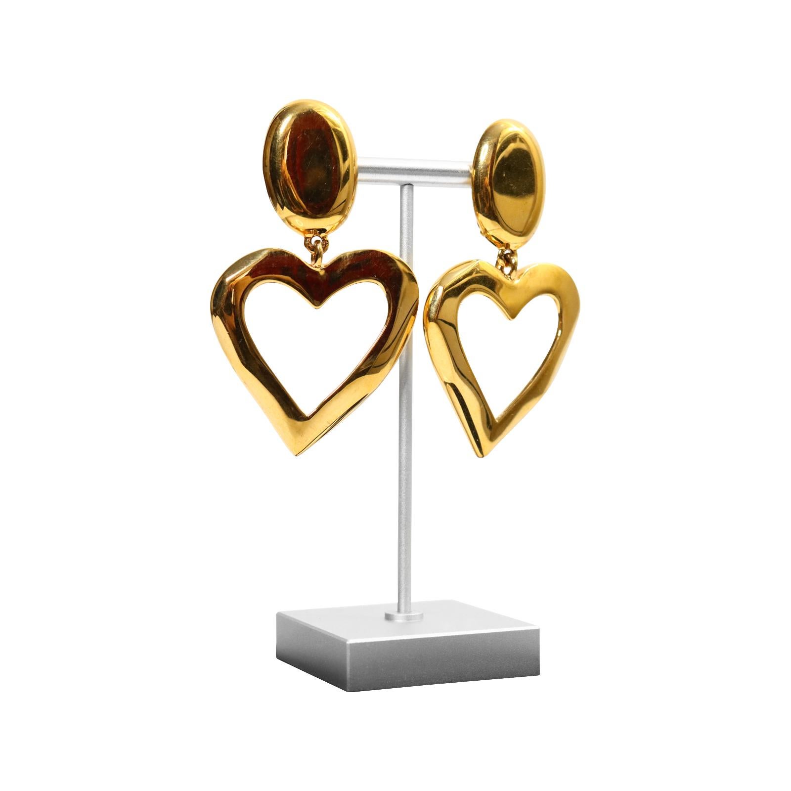 Contemporary Vintage St John Gold Dangling Heart  Earrings Circa 1990s For Sale