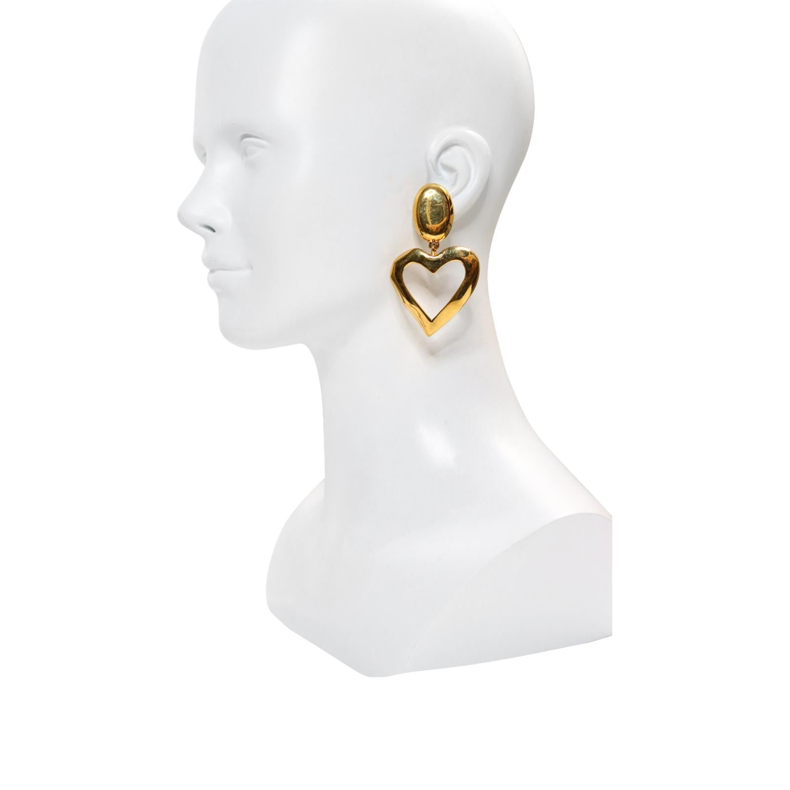 Women's or Men's Vintage St John Gold Dangling Heart  Earrings Circa 1990s For Sale