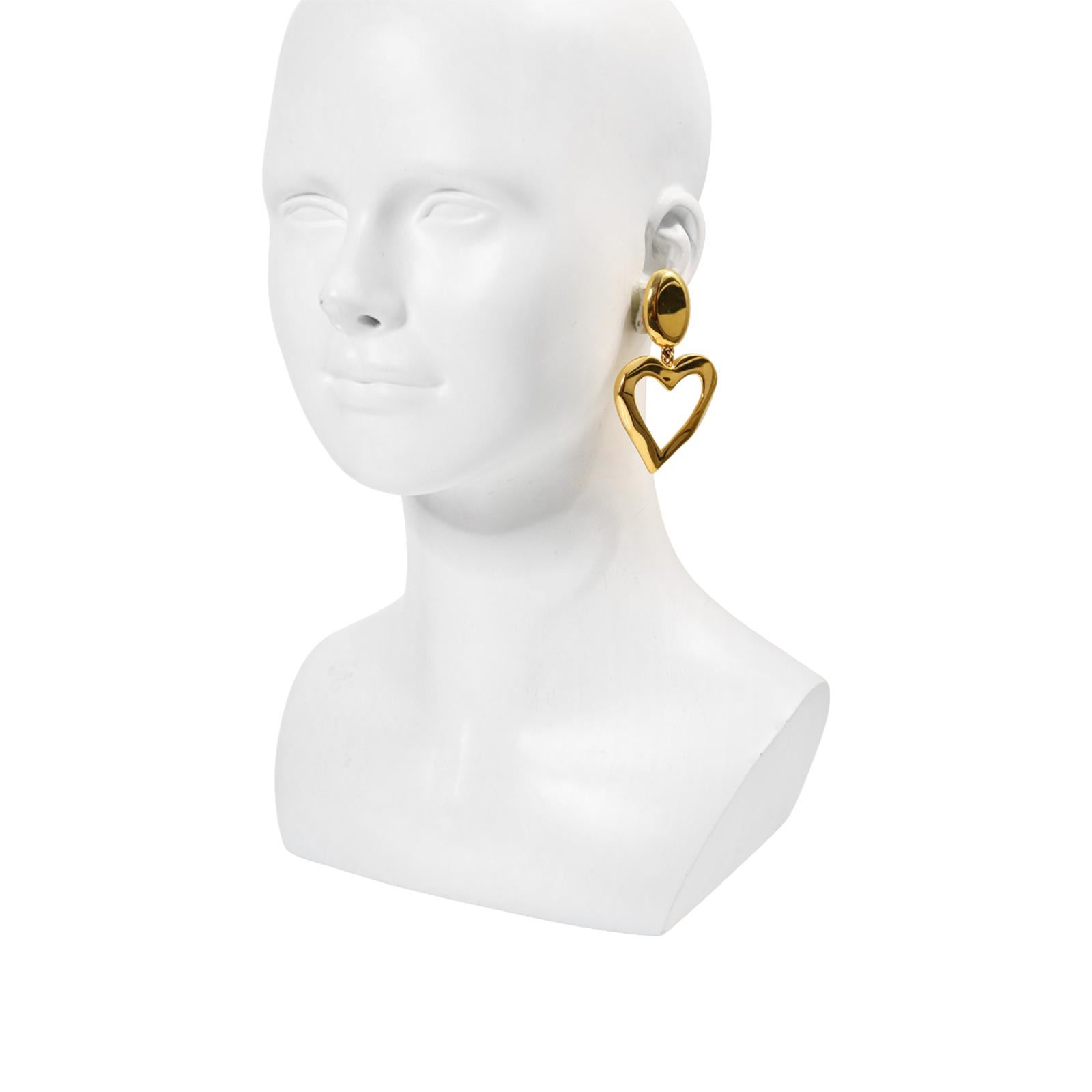 Vintage St John Gold Dangling Heart  Earrings Circa 1990s For Sale 1