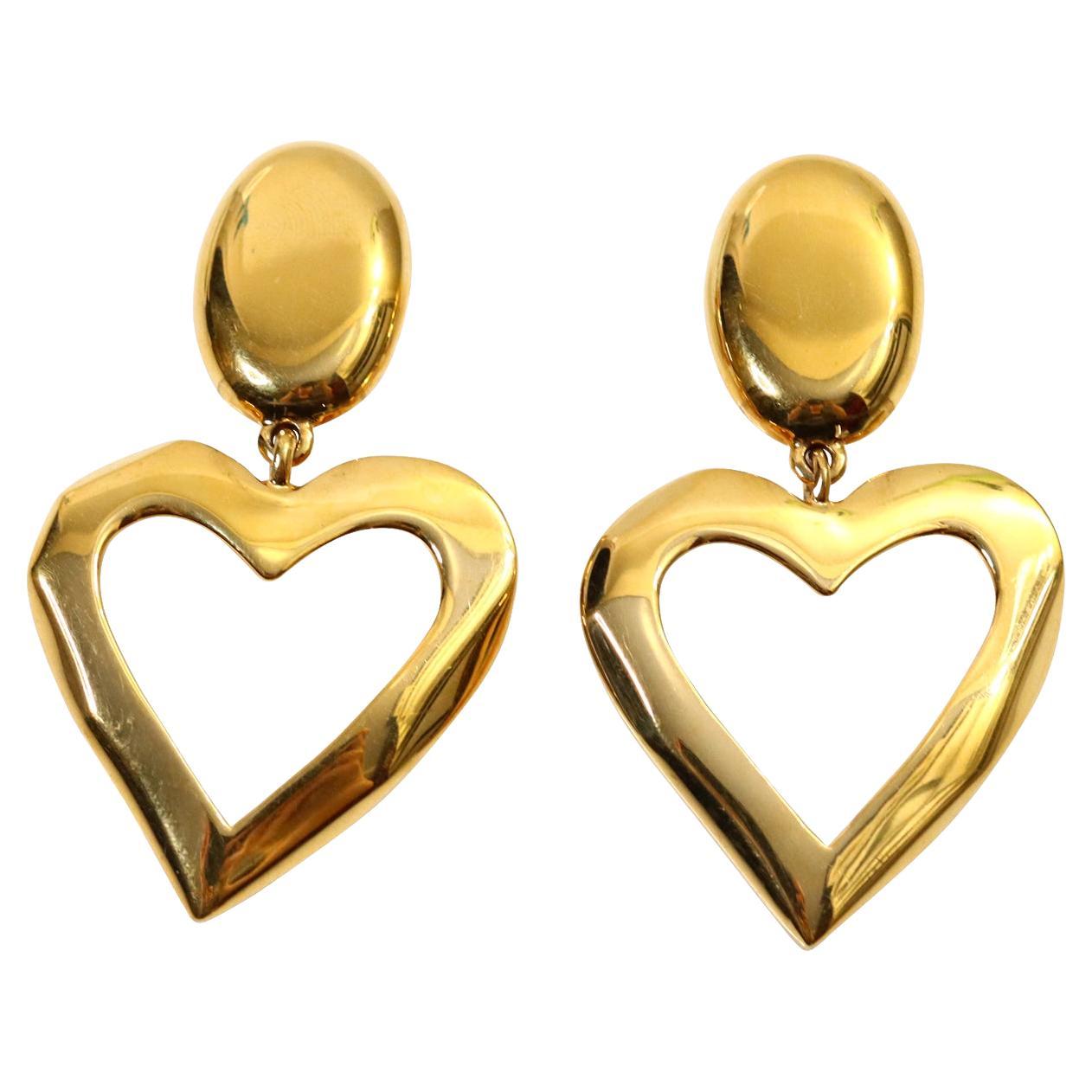 Vintage St John Gold Dangling Heart  Earrings Circa 1990s