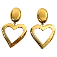 Vintage St Johns Gold Dangling Heart (Coeur pendentif)  Boucles d'oreilles Circa 1990