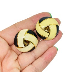 Vintage ST. JOHN gold plated enamel designer clip on earrings
