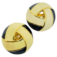 Vintage ST. JOHN gold plated enamel designer clip on earrings