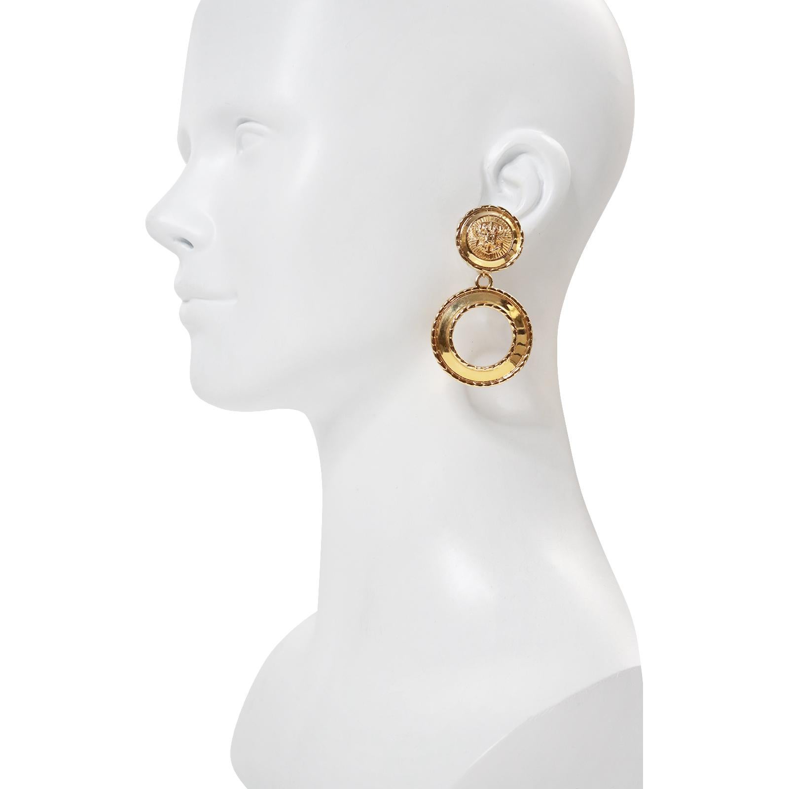 Women's or Men's Vintage St John Gold Tone Hoop Earrings Circa 1980s For Sale
