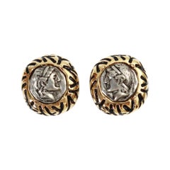 Vintage St John Gold Tone Roman Coin Earrings Circa 1990s