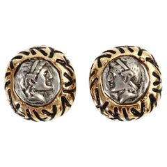 Used St John Gold Tone Roman Coin Earrings Circa 1990s