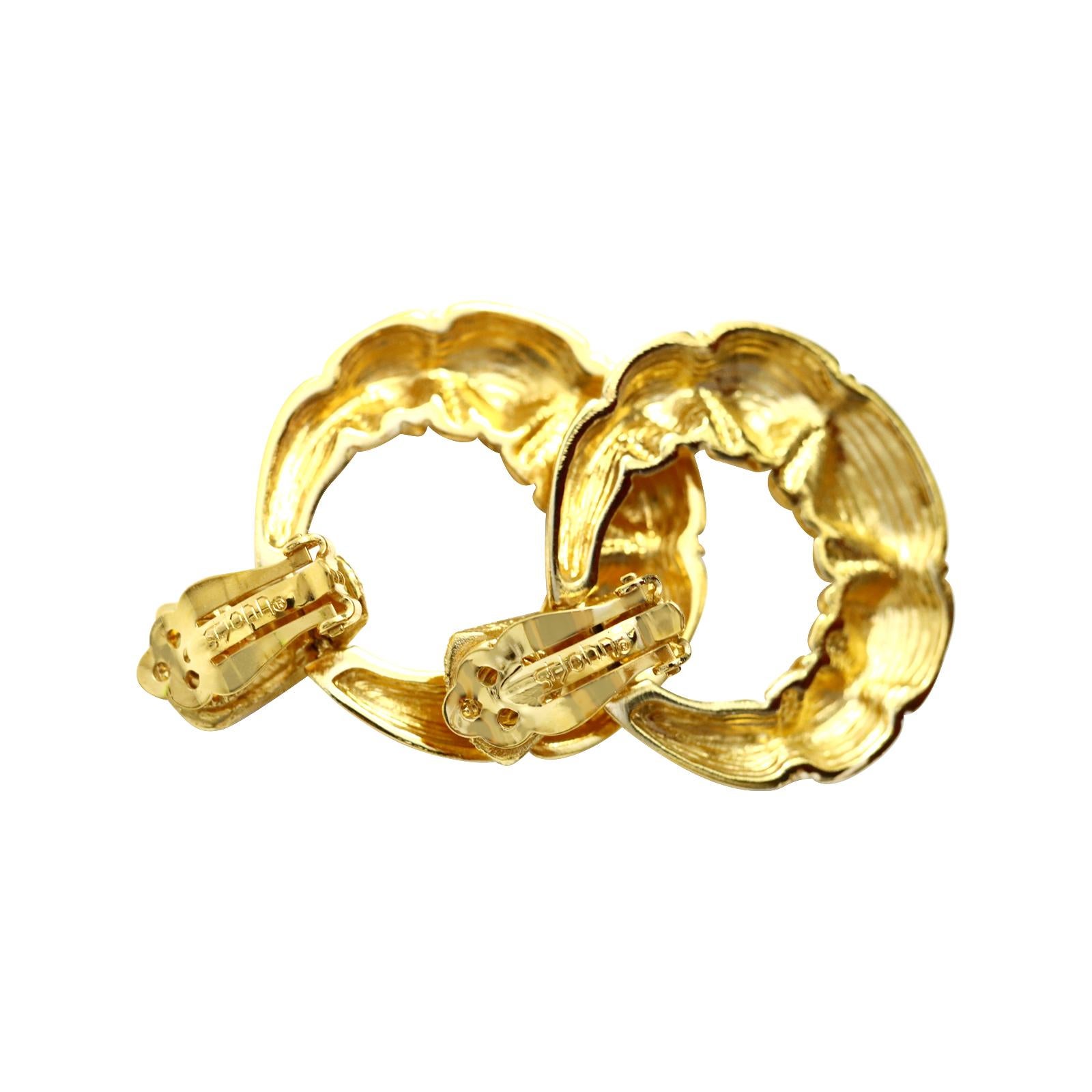 Vintage St John Gold Tone Textured Hoop Earrings Circa 1990s For Sale 2