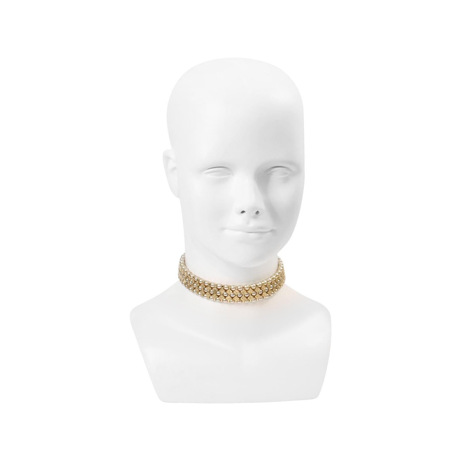 Modern Vintage St John Gold Tone With Faux Pearls Choker circa 1990s For Sale